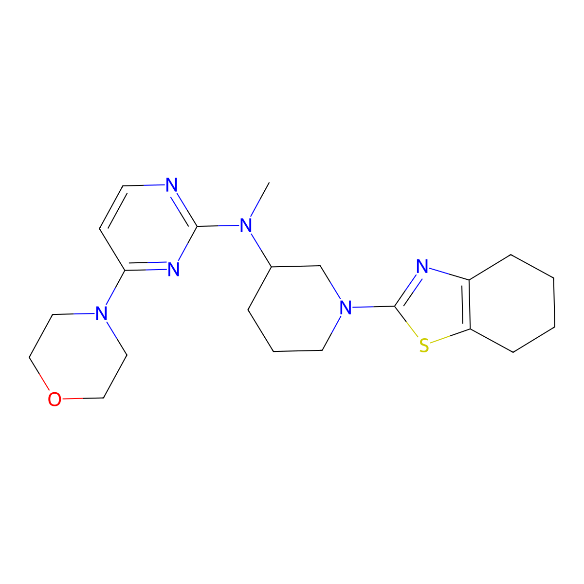N-methyl-4-(morpholin-4-yl)-N-[1-(4,5,6,7-tetrahydro-1,3-benzothiazol-2-yl)piperidin-3-yl]pyrimidin-2-amine molecular structure, CAS 3030810-14-8
