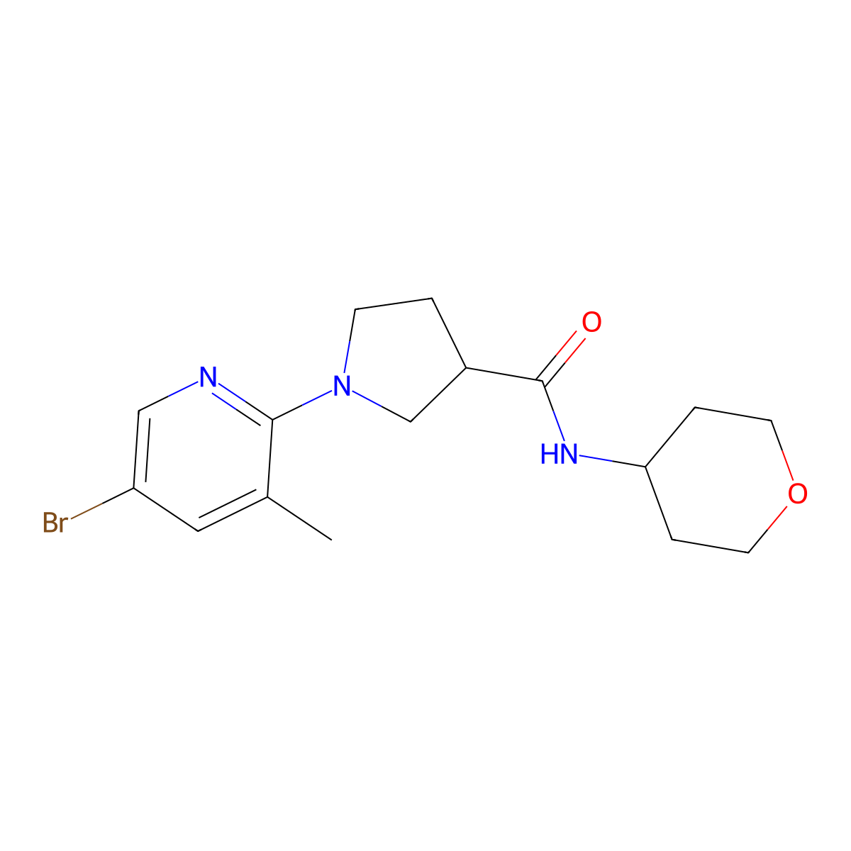 1-(5-bromo-3-methylpyridin-2-yl)-N-(oxan-4-yl)pyrrolidine-3-carboxamide molecular structure, CAS 3030810-16-0