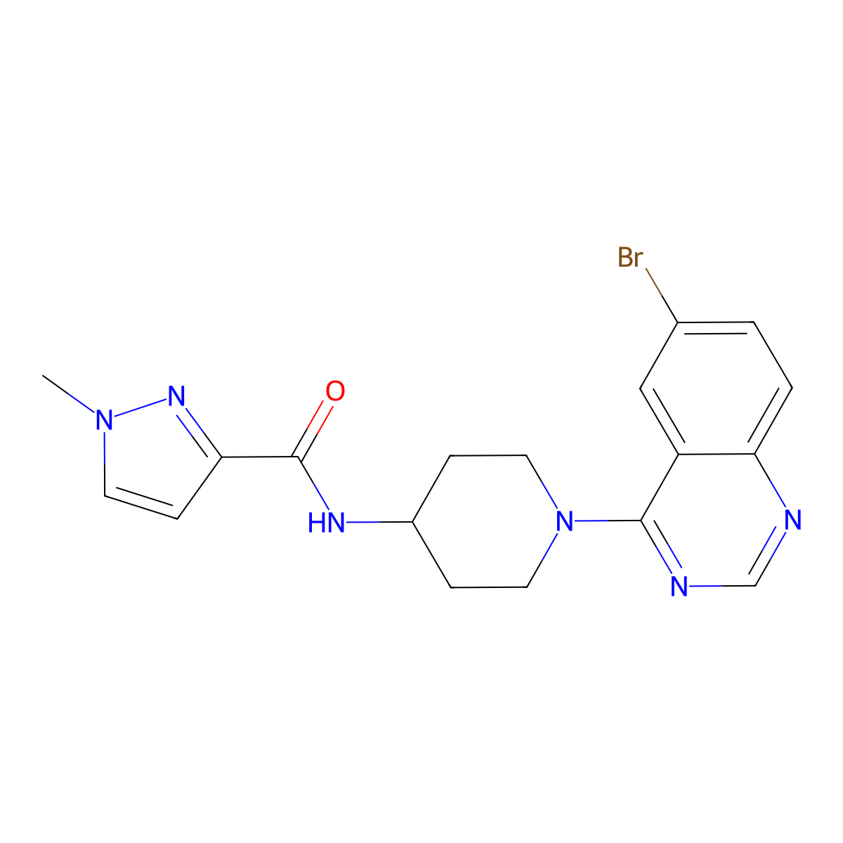 N-[1-(6-bromoquinazolin-4-yl)piperidin-4-yl]-1-methyl-1H-pyrazole-3-carboxamide molecular structure, CAS 3030810-17-1