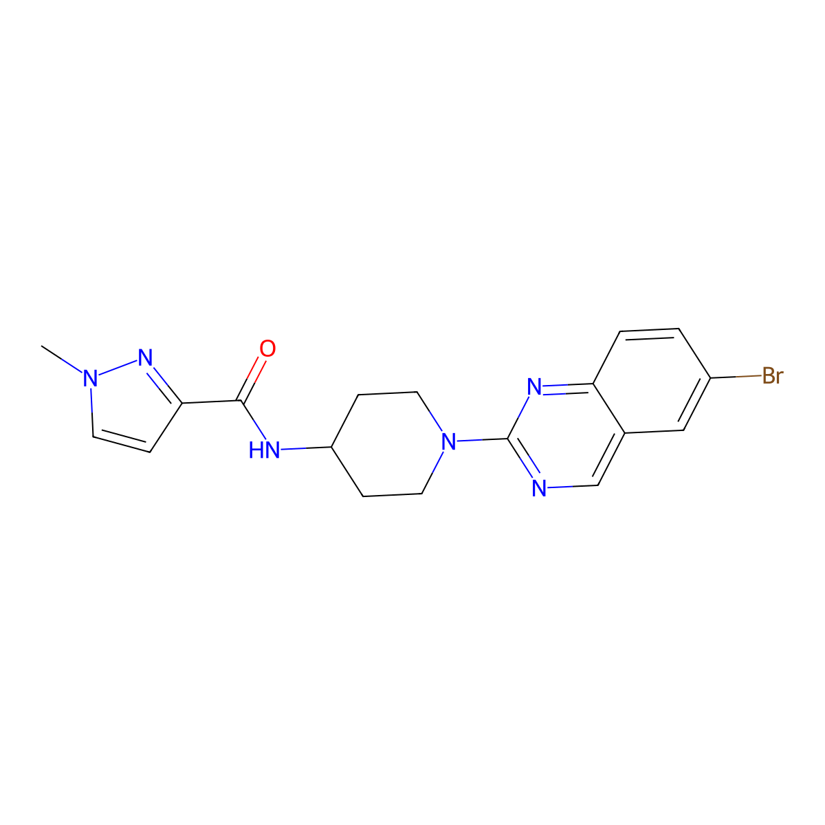 N-[1-(6-bromoquinazolin-2-yl)piperidin-4-yl]-1-methyl-1H-pyrazole-3-carboxamide molecular structure, CAS 3030810-22-8