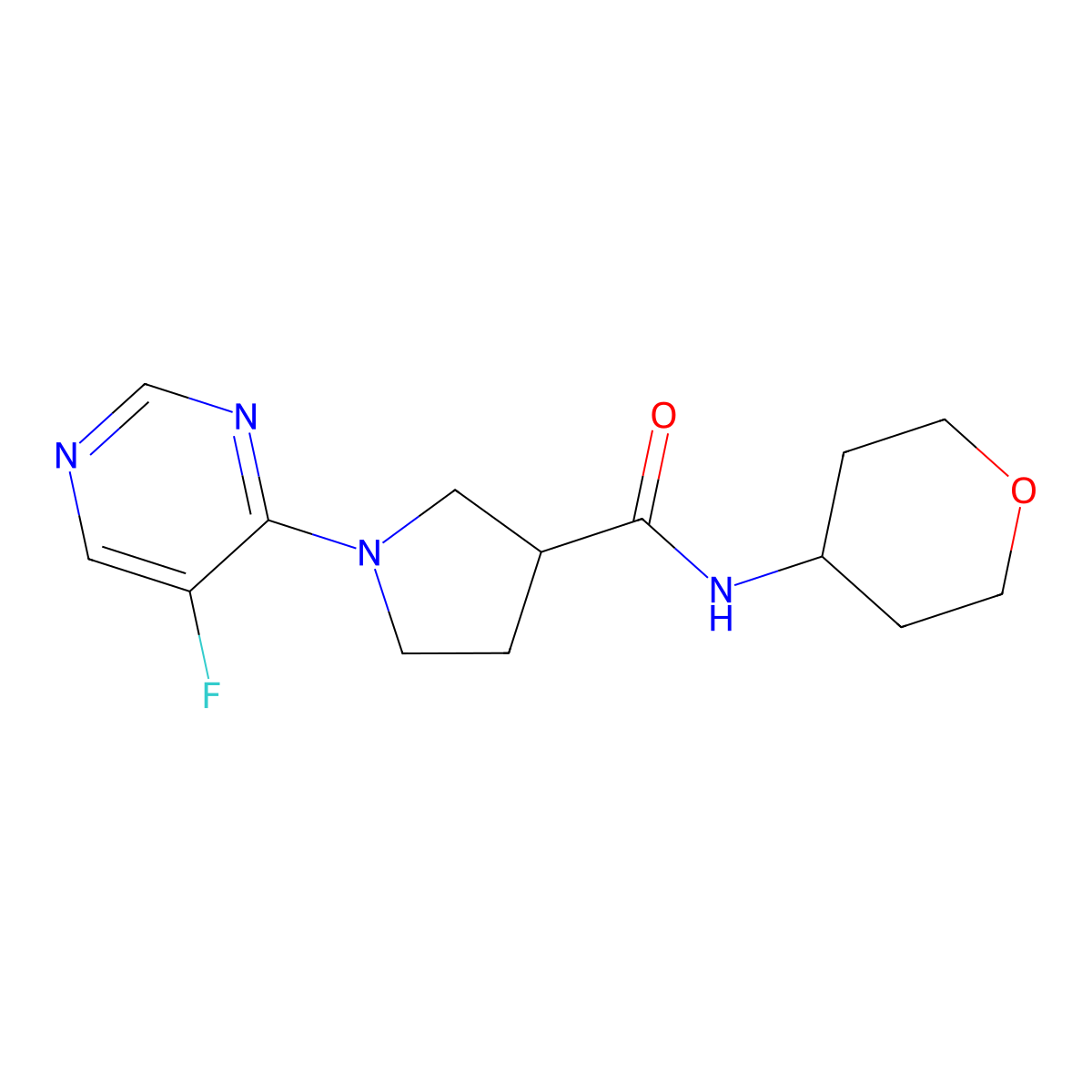 1-(5-fluoropyrimidin-4-yl)-N-(oxan-4-yl)pyrrolidine-3-carboxamide molecular structure, CAS 3030810-23-9