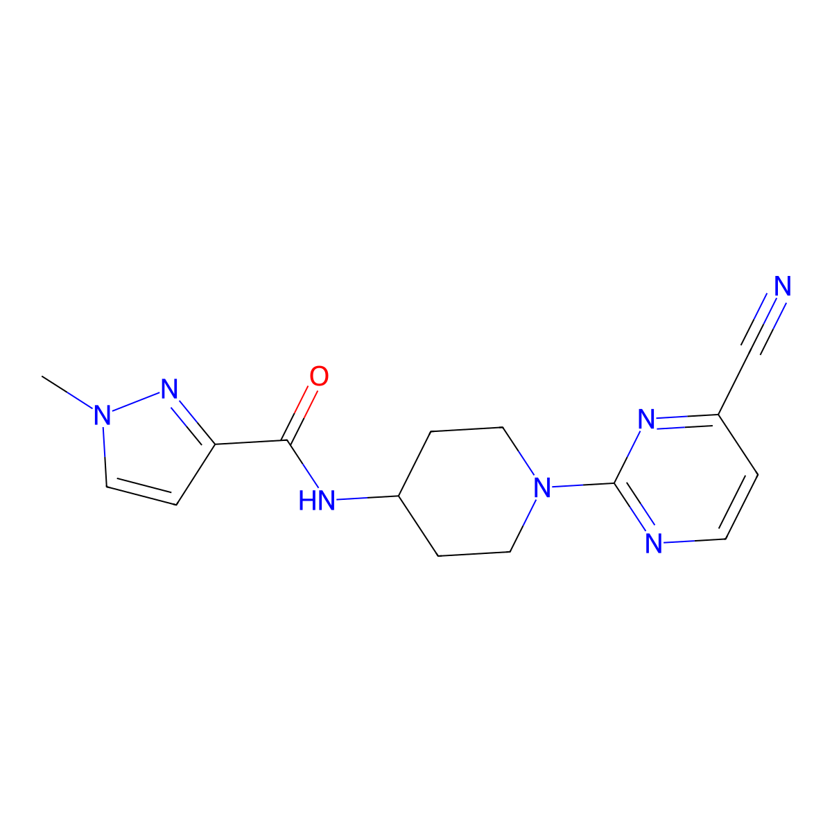 N-[1-(4-cyanopyrimidin-2-yl)piperidin-4-yl]-1-methylpyrazole-3-carboxamide molecular structure, CAS 3030810-24-0
