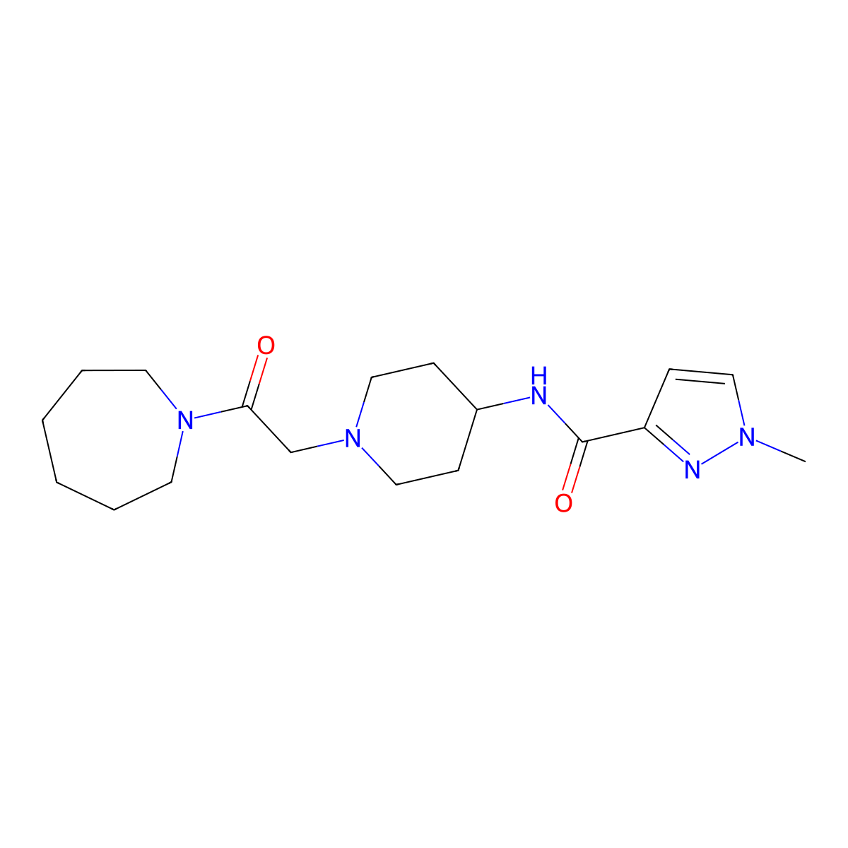 N-{1-[2-(azepan-1-yl)-2-oxoethyl]piperidin-4-yl}-1-methyl-1H-pyrazole-3-carboxamide molecular structure, CAS 3030810-27-3
