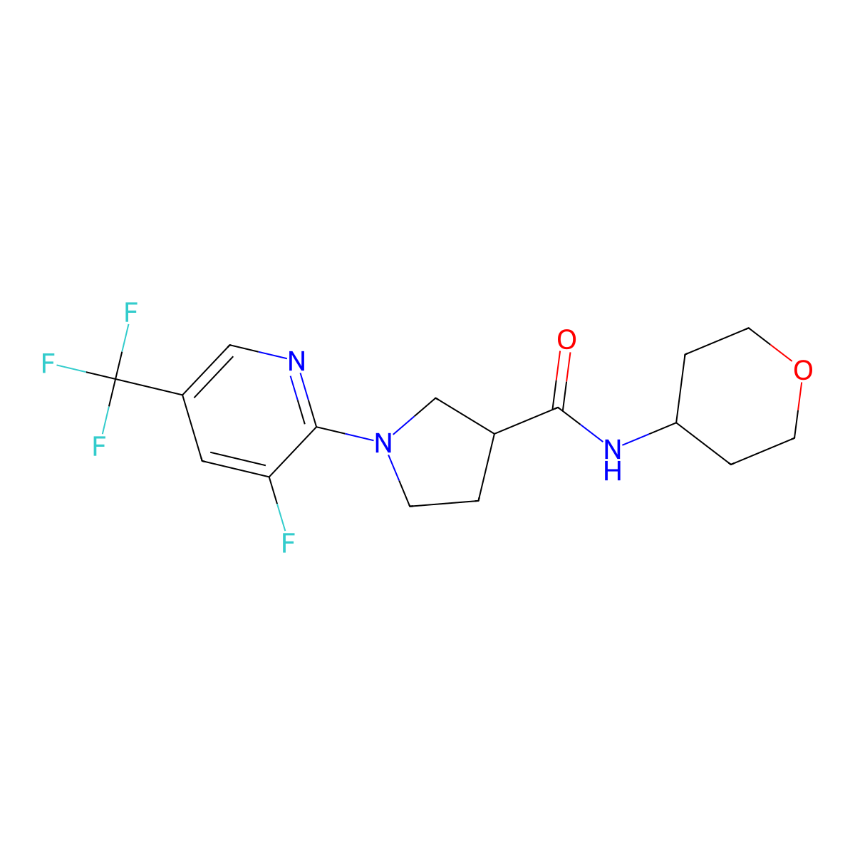 1-[3-fluoro-5-(trifluoromethyl)pyridin-2-yl]-N-(oxan-4-yl)pyrrolidine-3-carboxamide molecular structure, CAS 3030810-28-4