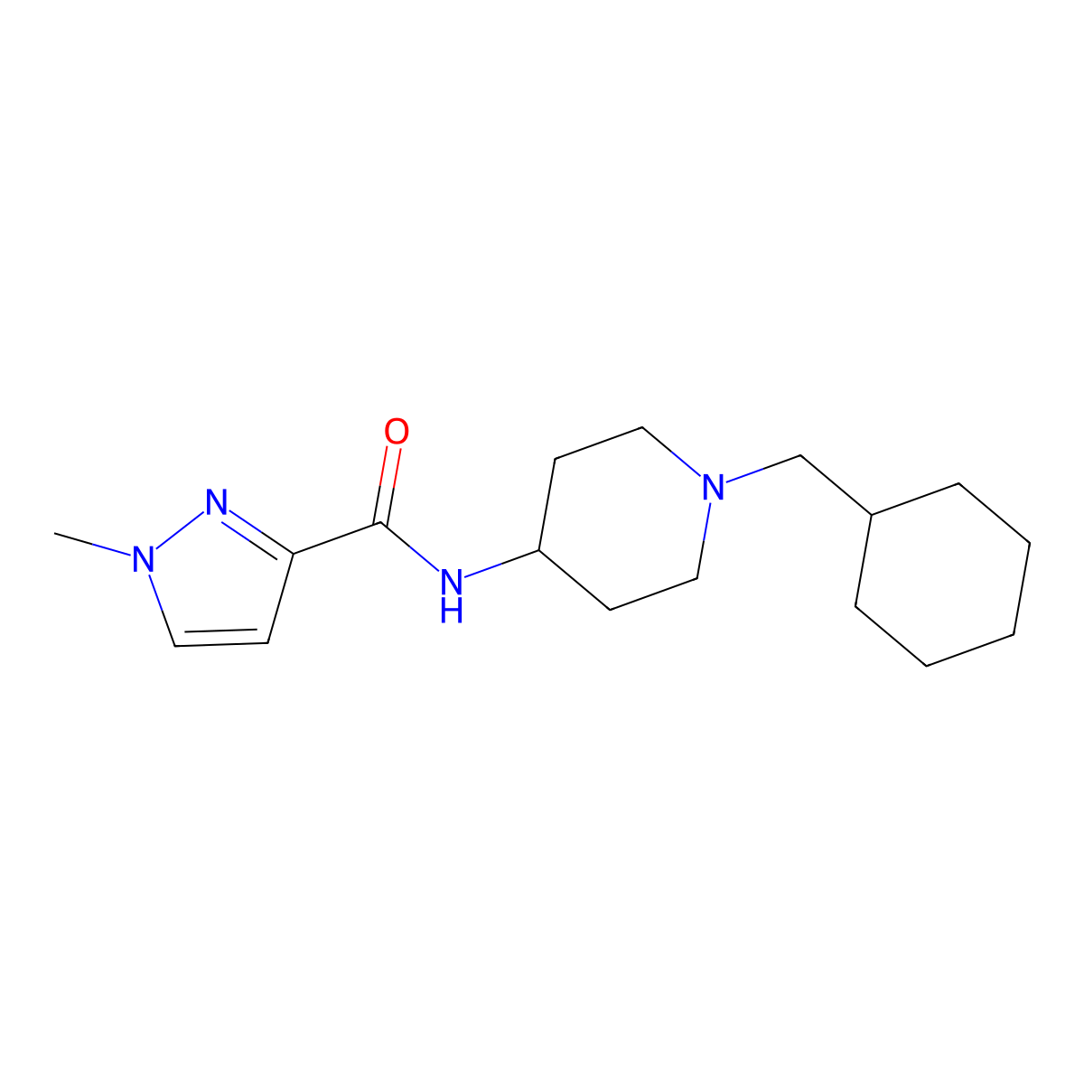 N-[1-(cyclohexylmethyl)piperidin-4-yl]-1-methyl-1H-pyrazole-3-carboxamide molecular structure, CAS 3030810-32-0