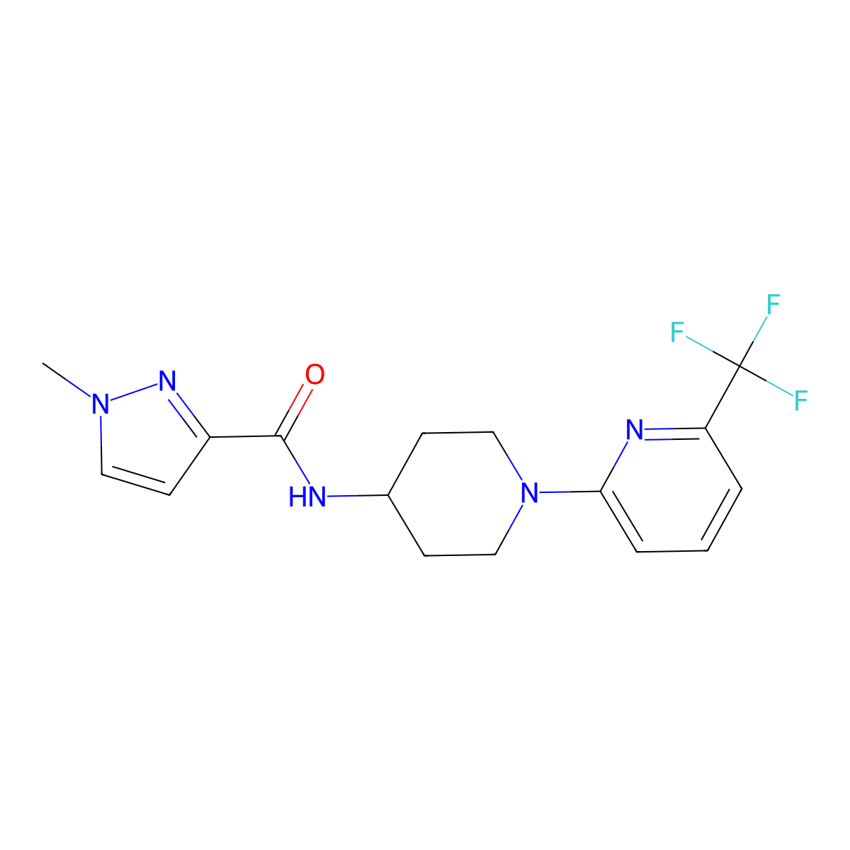 1-methyl-N-{1-[6-(trifluoromethyl)pyridin-2-yl]piperidin-4-yl}-1H-pyrazole-3-carboxamide molecular structure, CAS 3030810-40-0
