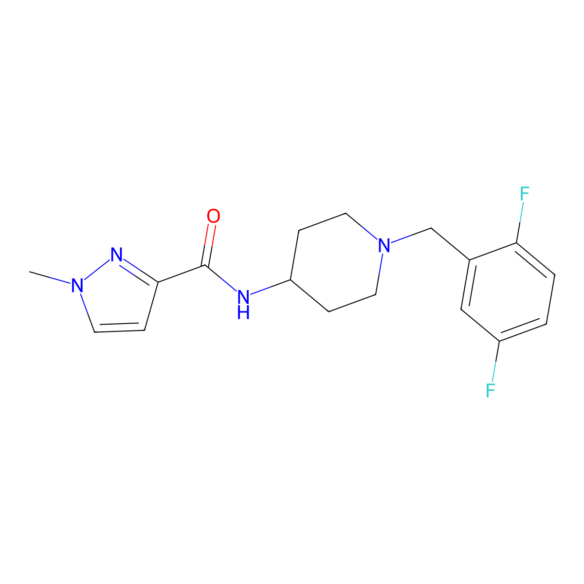 N-{1-[(2,5-difluorophenyl)methyl]piperidin-4-yl}-1-methyl-1H-pyrazole-3-carboxamide molecular structure, CAS 3030810-42-2