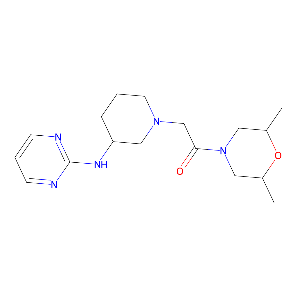 1-(2,6-Dimethylmorpholin-4-yl)-2-{3-[(pyrimidin-2-yl)amino]piperidin-1-yl}ethan-1-one molecular structure, CAS 3030810-50-2