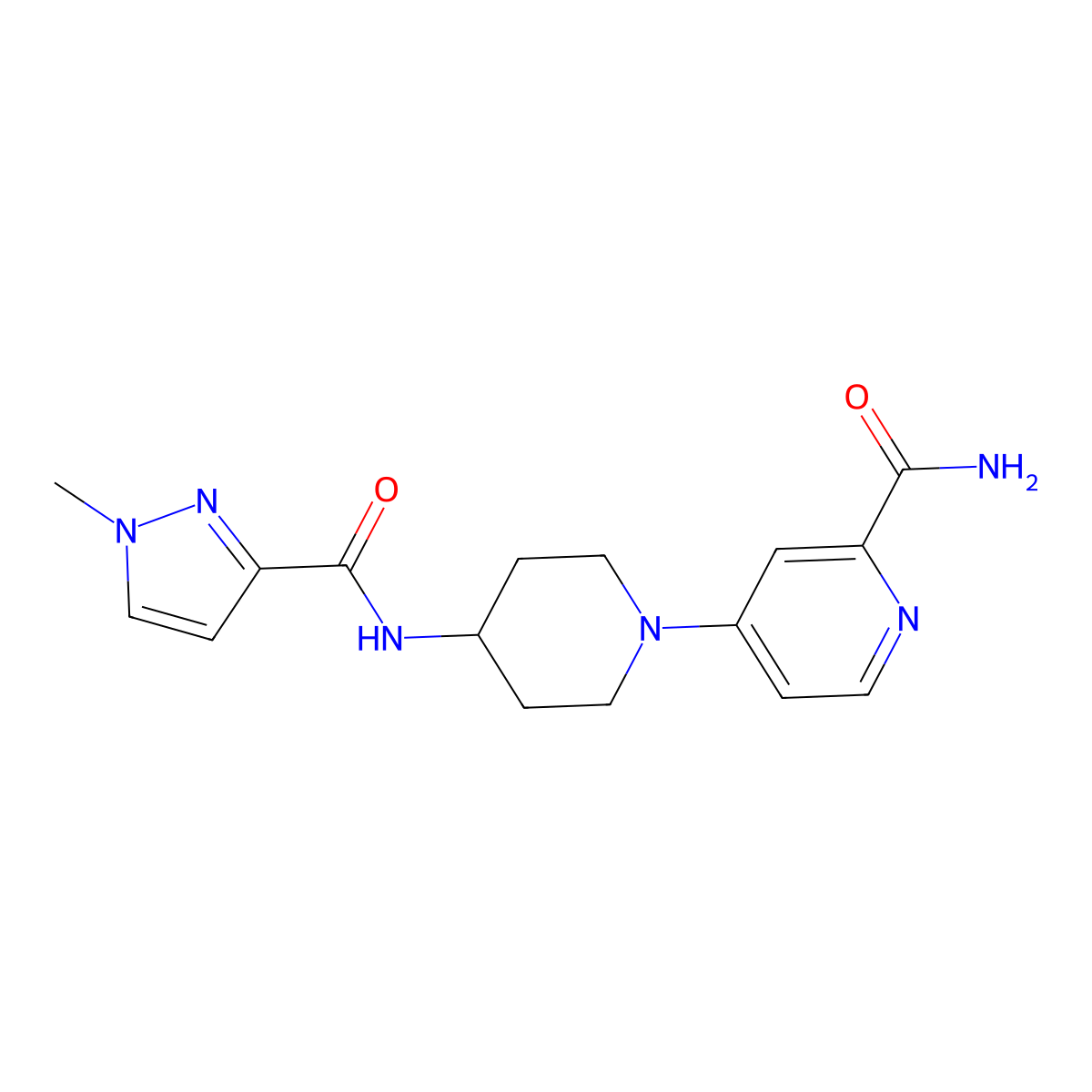 4-[4-(1-methyl-1H-pyrazole-3-amido)piperidin-1-yl]pyridine-2-carboxamide molecular structure, CAS 3030810-53-5