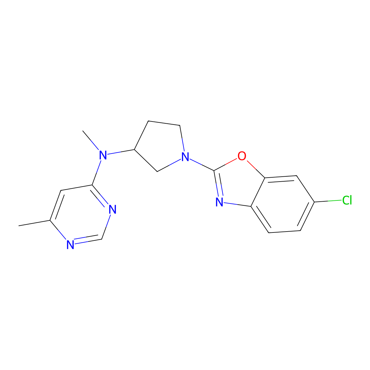 N-[1-(6-chloro-1,3-benzoxazol-2-yl)pyrrolidin-3-yl]-N,6-dimethylpyrimidin-4-amine molecular structure, CAS 3030810-60-4