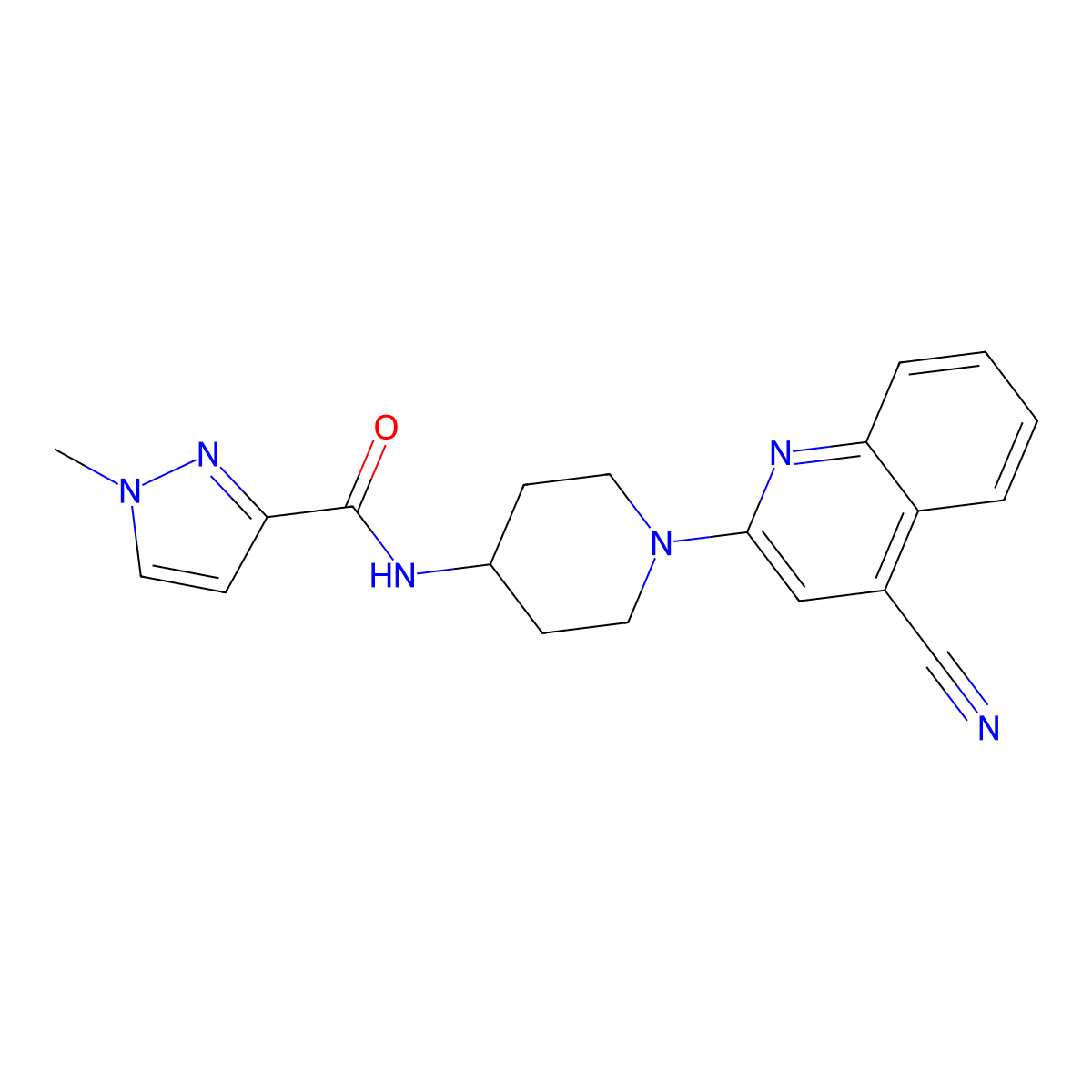 N-[1-(4-cyanoquinolin-2-yl)piperidin-4-yl]-1-methyl-1H-pyrazole-3-carboxamide molecular structure, CAS 3030810-65-9