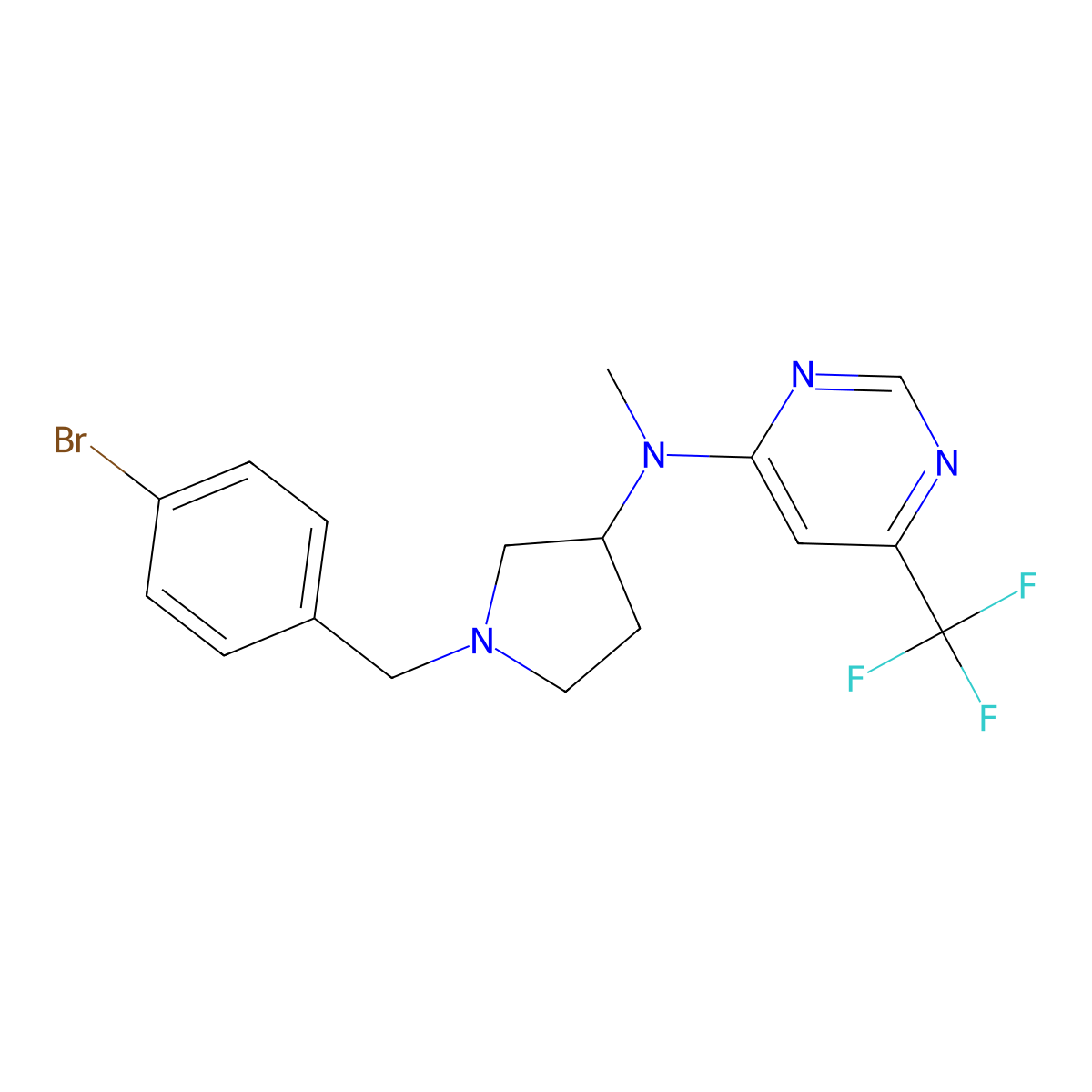 N-{1-[(4-bromophenyl)methyl]pyrrolidin-3-yl}-N-methyl-6-(trifluoromethyl)pyrimidin-4-amine molecular structure, CAS 3030810-69-3