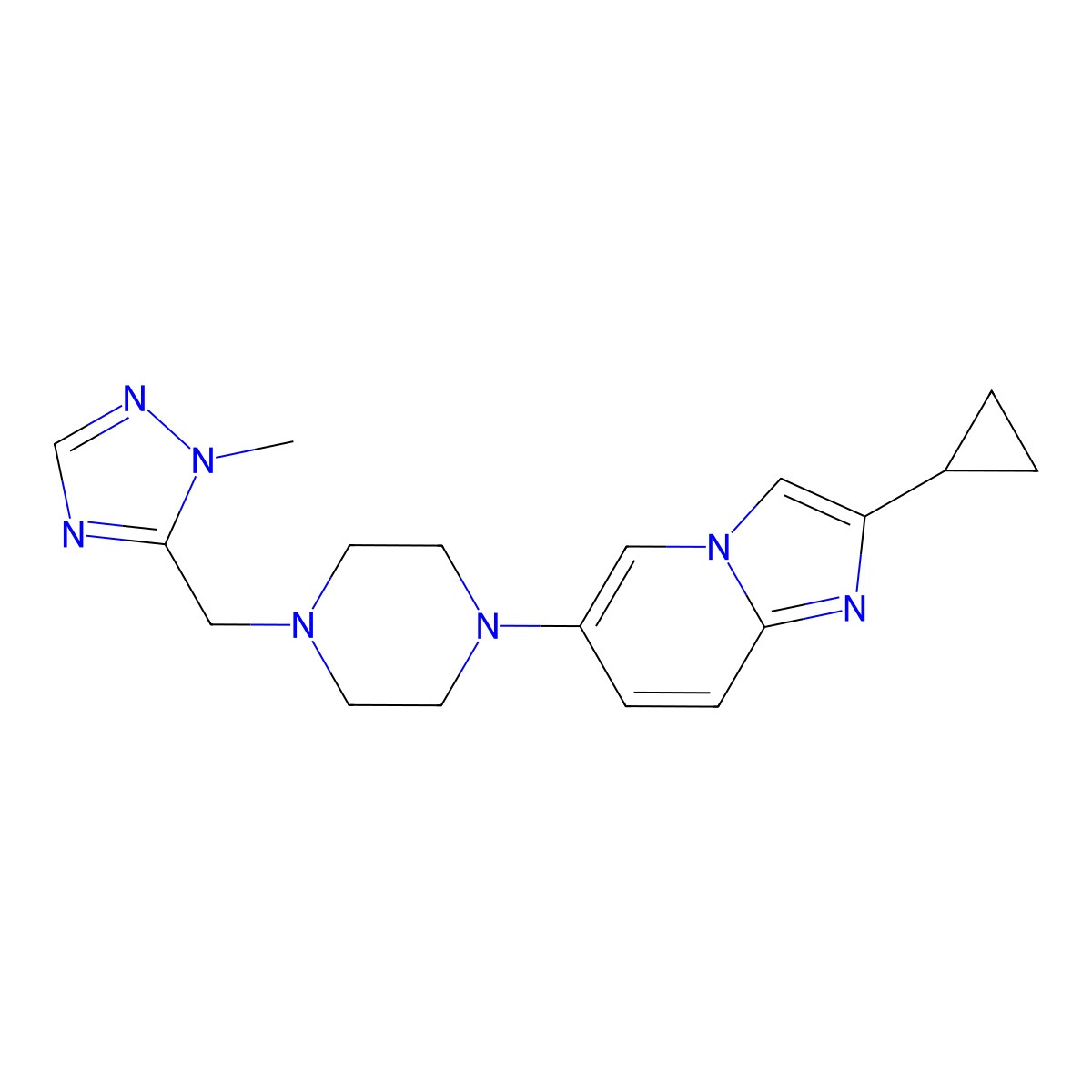 1-{2-cyclopropylimidazo[1,2-a]pyridin-6-yl}-4-[(1-methyl-1H-1,2,4-triazol-5-yl)methyl]piperazine molecular structure, CAS 3030810-72-8