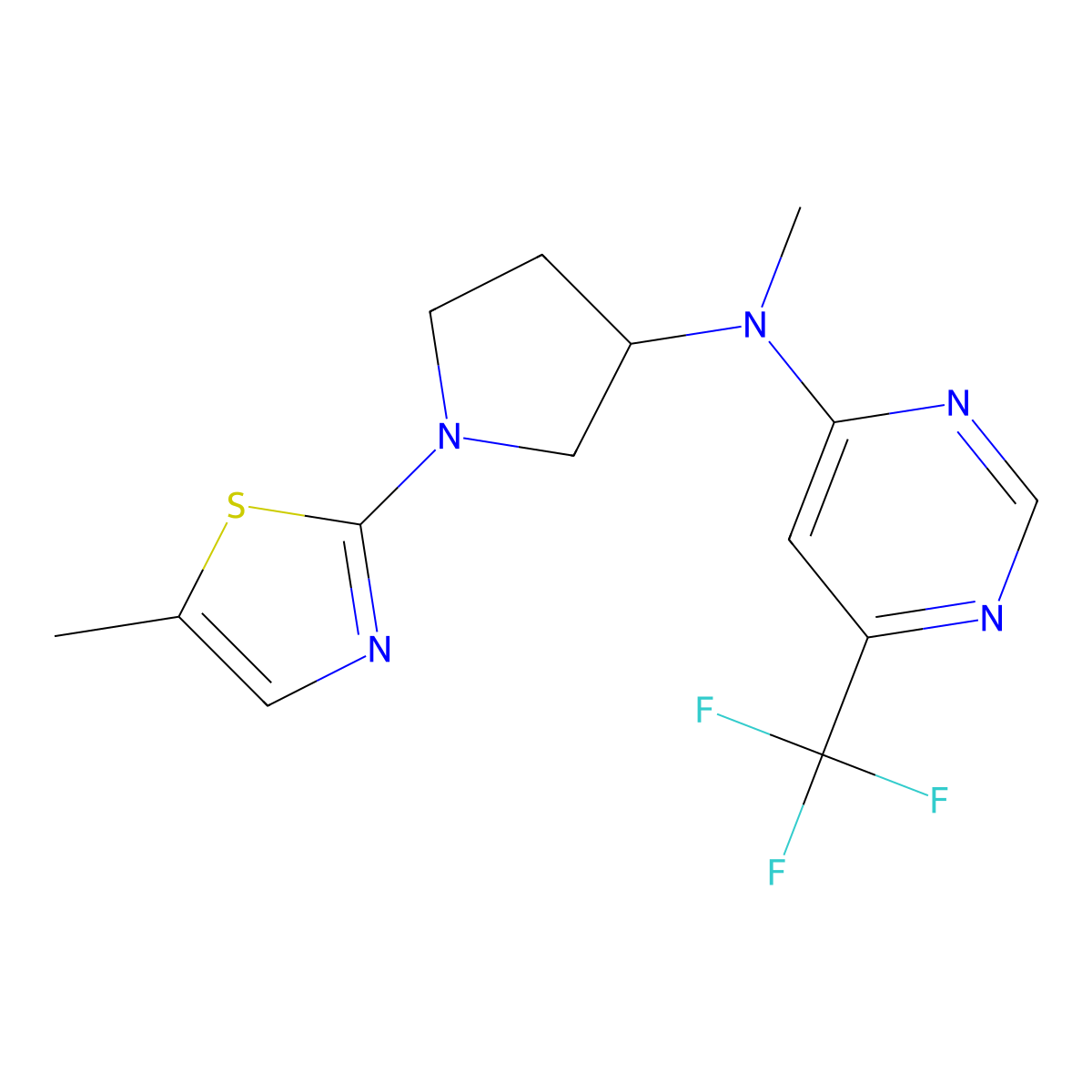 N-methyl-N-[1-(5-methyl-1,3-thiazol-2-yl)pyrrolidin-3-yl]-6-(trifluoromethyl)pyrimidin-4-amine molecular structure, CAS 3030810-77-3