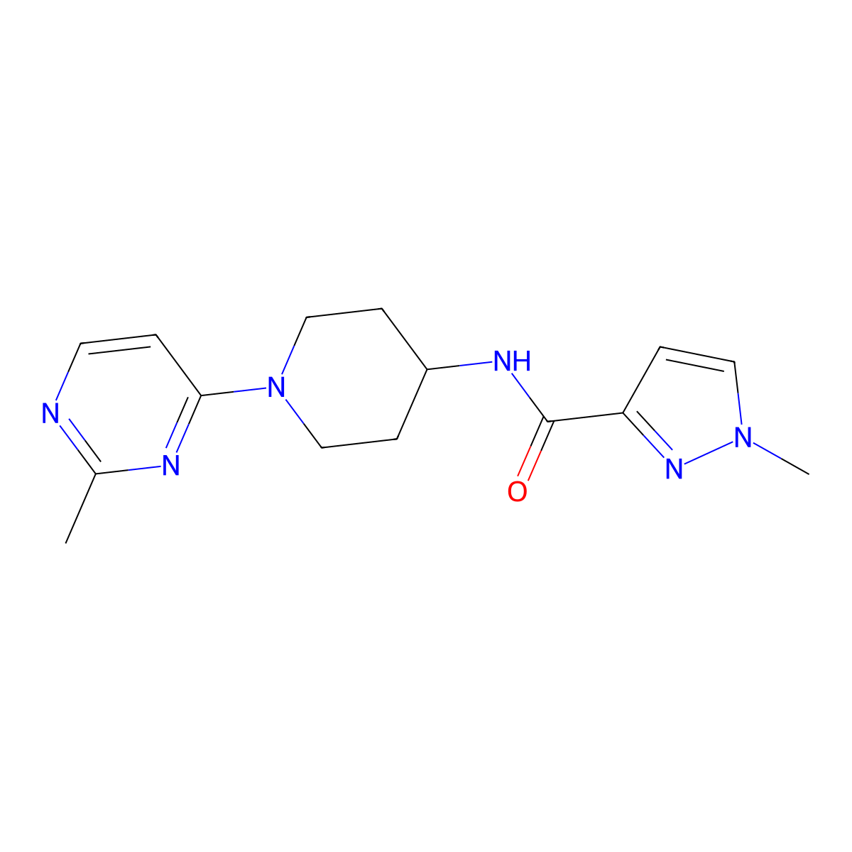 1-methyl-N-[1-(2-methylpyrimidin-4-yl)piperidin-4-yl]-1H-pyrazole-3-carboxamide molecular structure, CAS 3030810-78-4