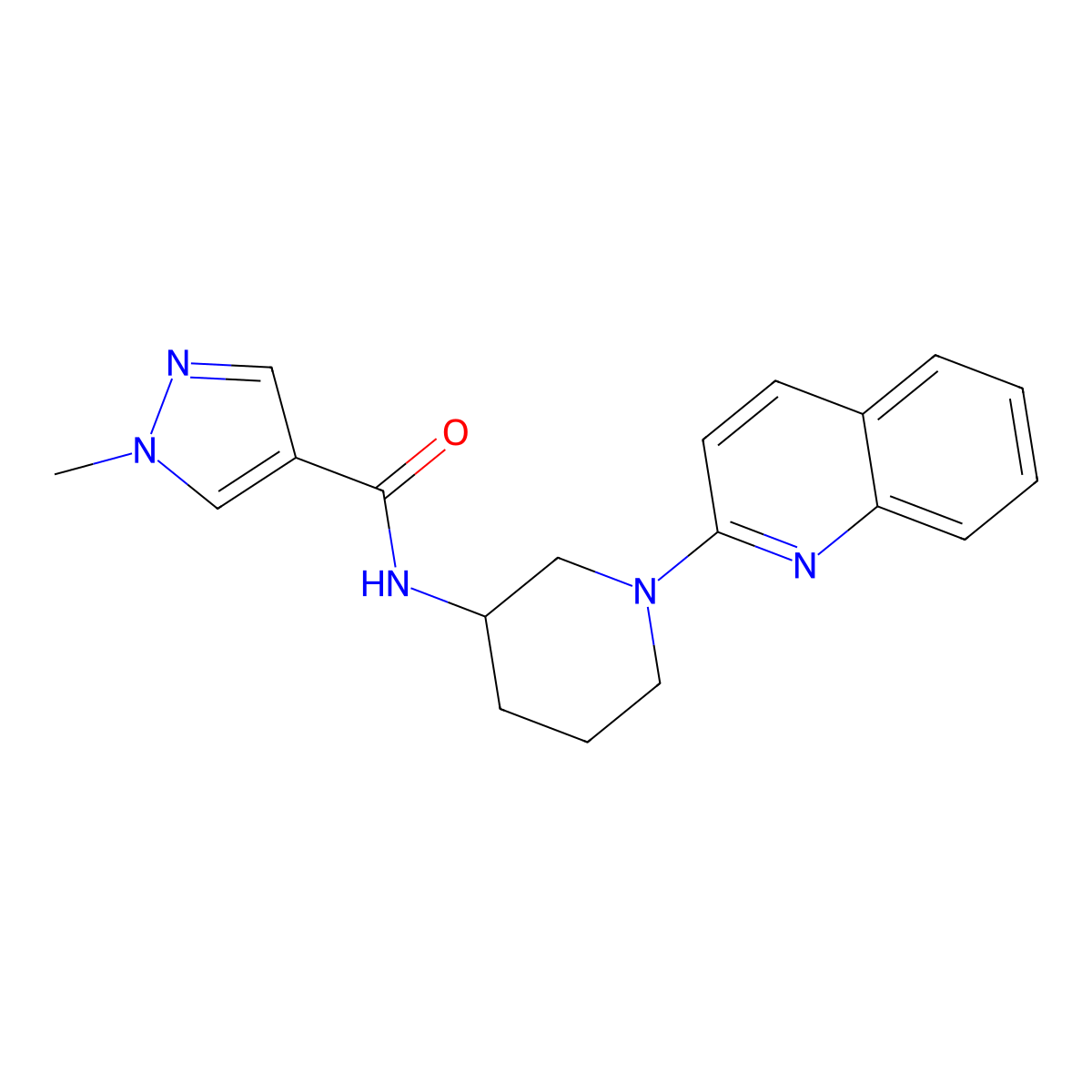 1-methyl-N-[1-(quinolin-2-yl)piperidin-3-yl]-1H-pyrazole-4-carboxamide molecular structure, CAS 3030810-84-2