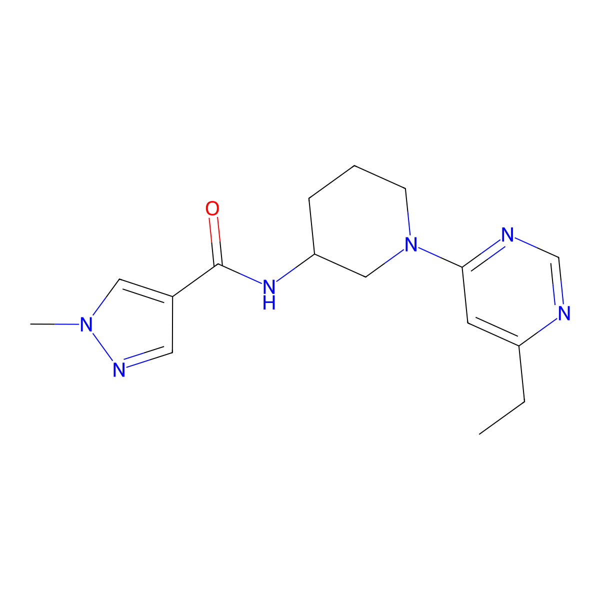 N-[1-(6-ethylpyrimidin-4-yl)piperidin-3-yl]-1-methyl-1H-pyrazole-4-carboxamide molecular structure, CAS 3030810-88-6