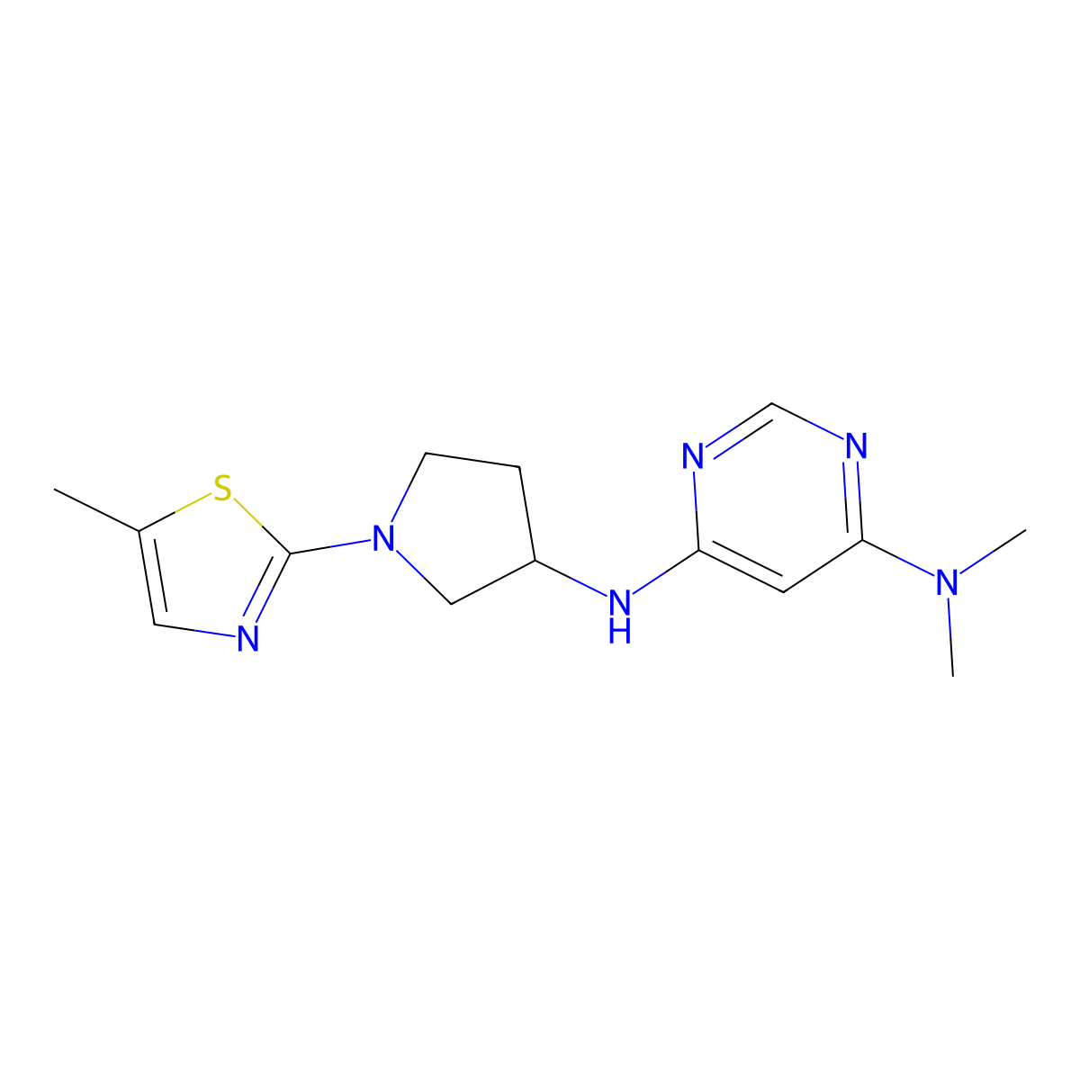 N4,N4-dimethyl-N6-[1-(5-methyl-1,3-thiazol-2-yl)pyrrolidin-3-yl]pyrimidine-4,6-diamine molecular structure, CAS 3030810-90-0