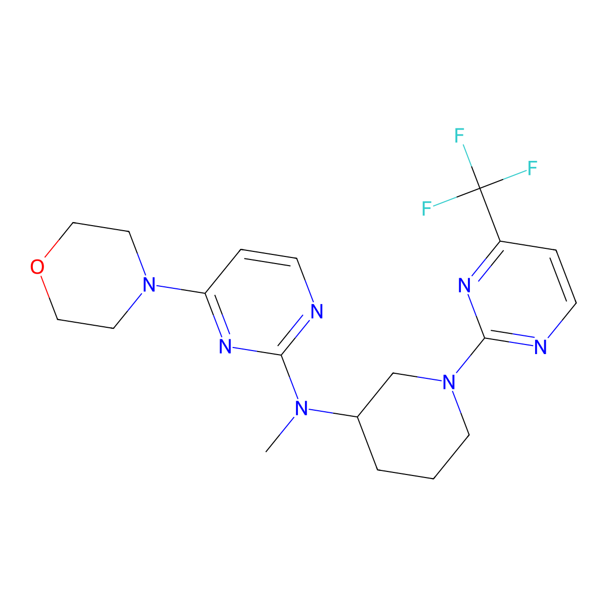 N-methyl-4-(morpholin-4-yl)-N-{1-[4-(trifluoromethyl)pyrimidin-2-yl]piperidin-3-yl}pyrimidin-2-amine molecular structure, CAS 3030810-93-3