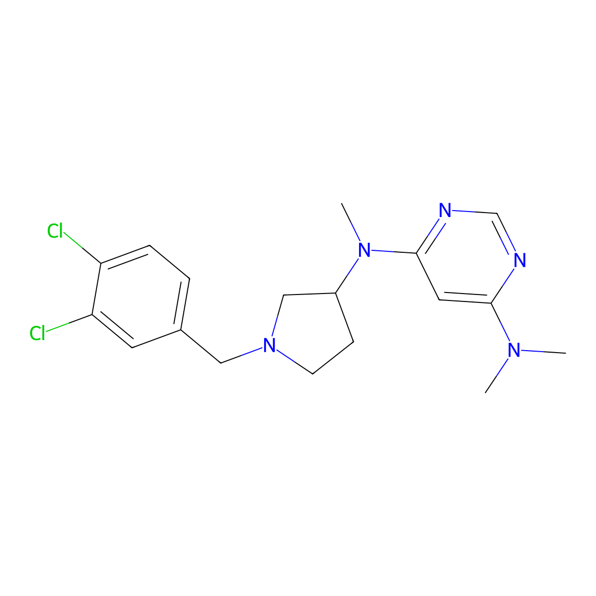 4-N-[1-[(3,4-dichlorophenyl)methyl]pyrrolidin-3-yl]-4-N,6-N,6-N-trimethylpyrimidine-4,6-diamine molecular structure, CAS 3030810-97-7
