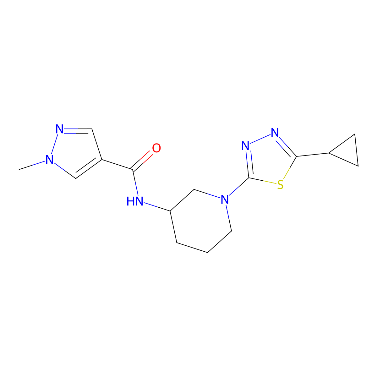 N-[1-(5-cyclopropyl-1,3,4-thiadiazol-2-yl)piperidin-3-yl]-1-methyl-1H-pyrazole-4-carboxamide molecular structure, CAS 3030810-99-9