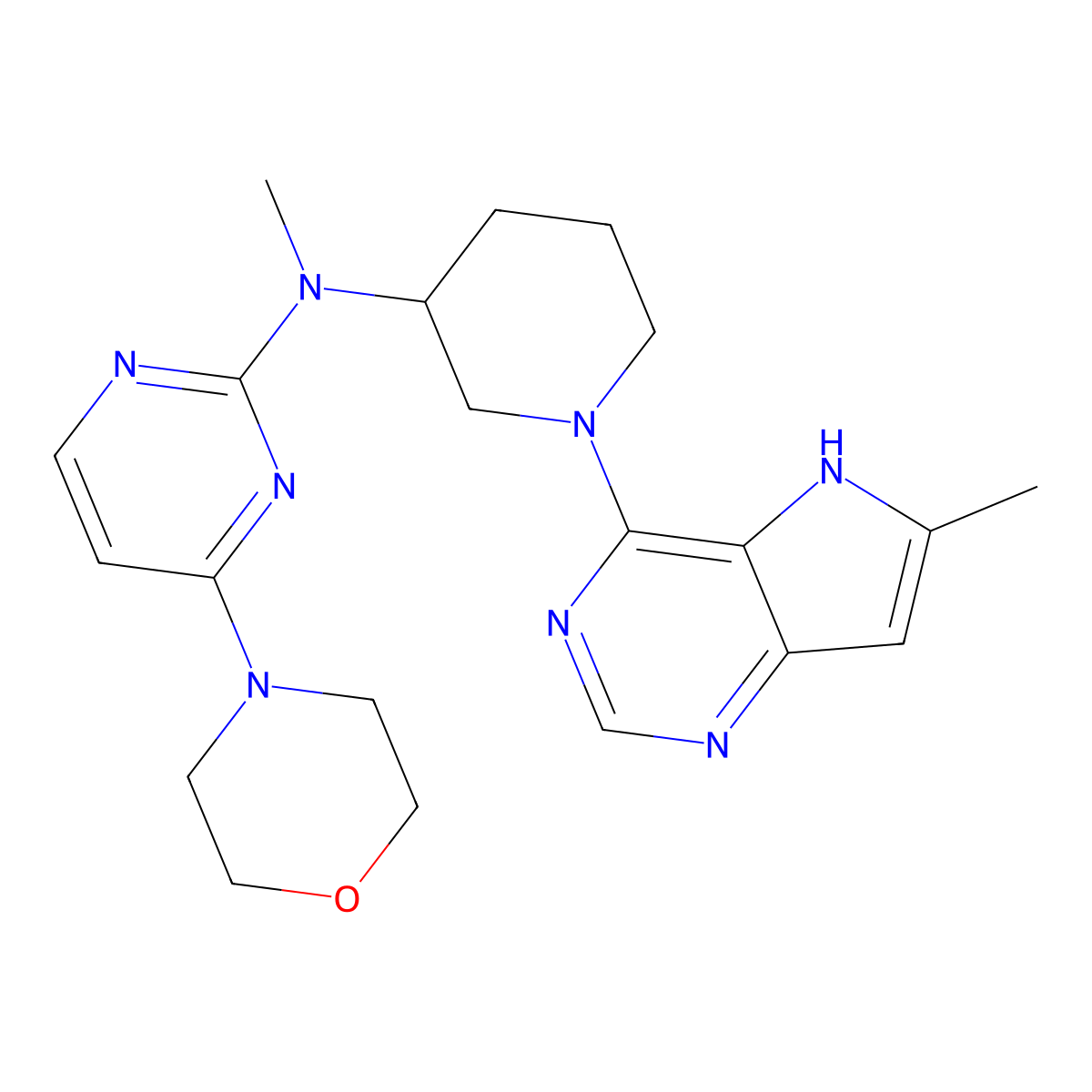 N-methyl-N-(1-{6-methyl-5H-pyrrolo[3,2-d]pyrimidin-4-yl}piperidin-3-yl)-4-(morpholin-4-yl)pyrimidin-2-amine molecular structure, CAS 3030811-03-8