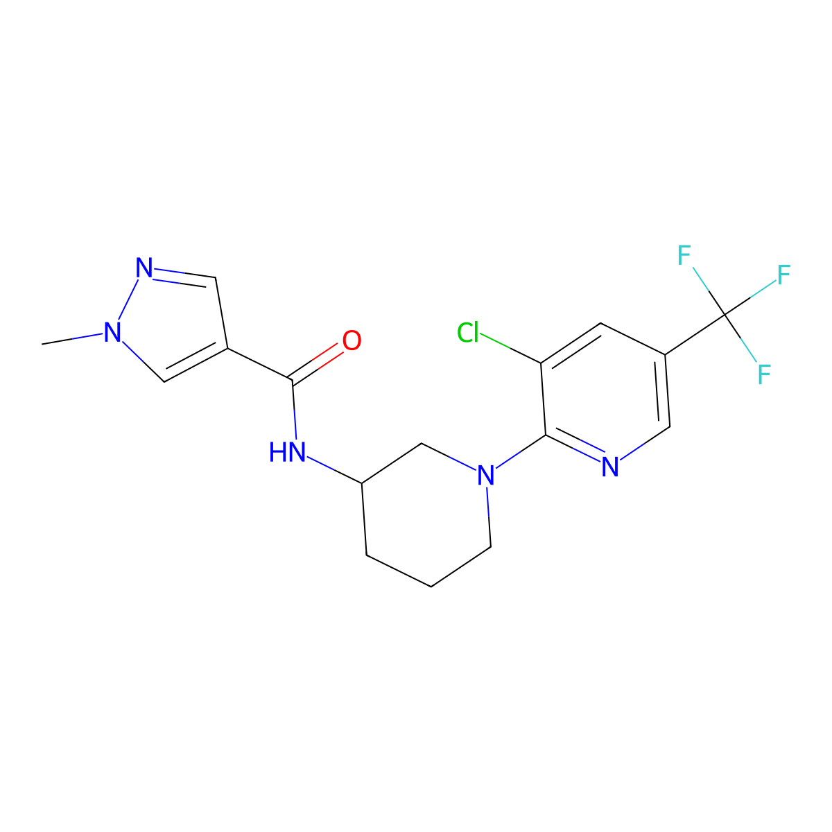 N-{1-[3-chloro-5-(trifluoromethyl)pyridin-2-yl]piperidin-3-yl}-1-methyl-1H-pyrazole-4-carboxamide molecular structure, CAS 3030811-04-9