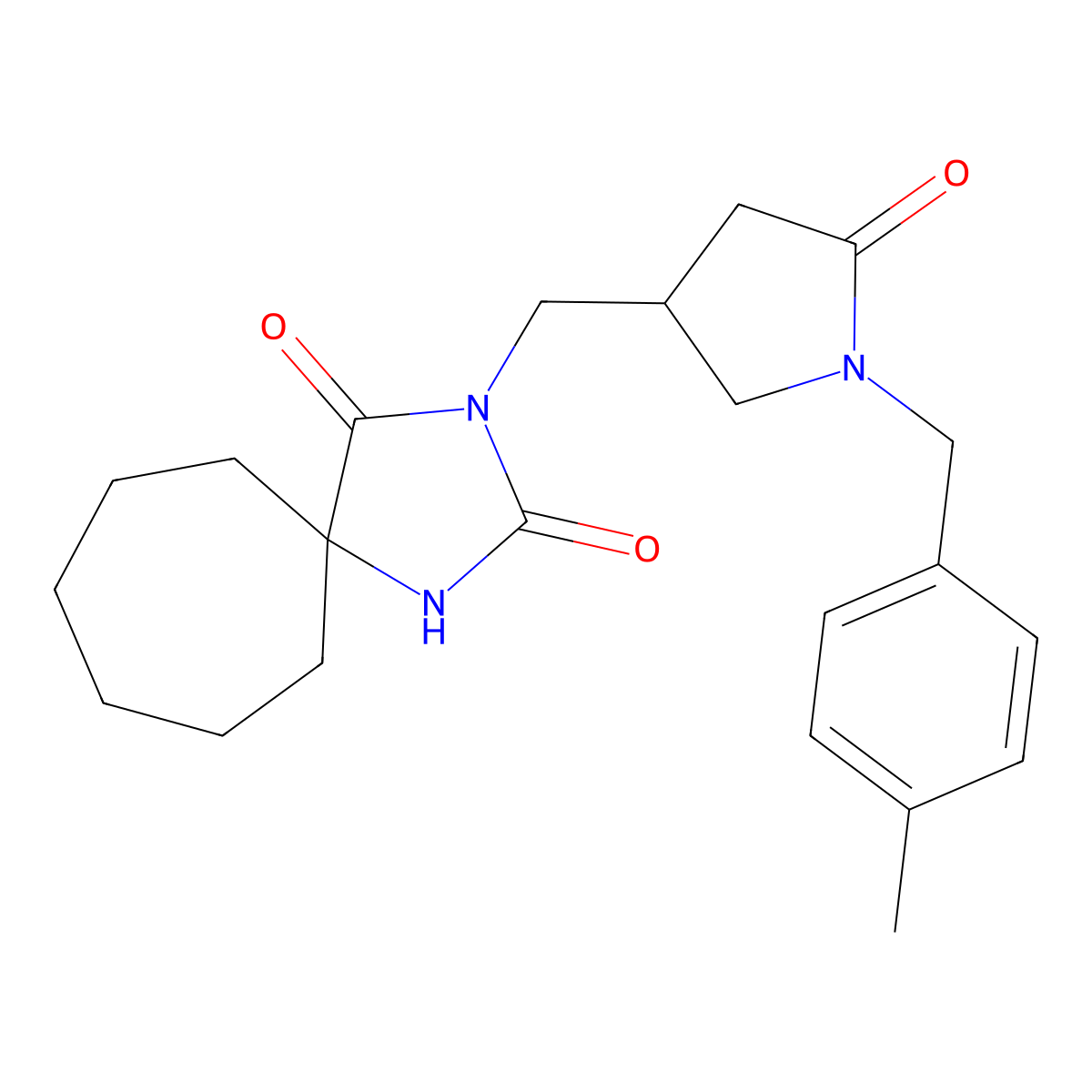 3-({1-[(4-Methylphenyl)methyl]-5-oxopyrrolidin-3-yl}methyl)-1,3-diazaspiro[4.6]undecane-2,4-dione molecular structure, CAS 3030811-07-2