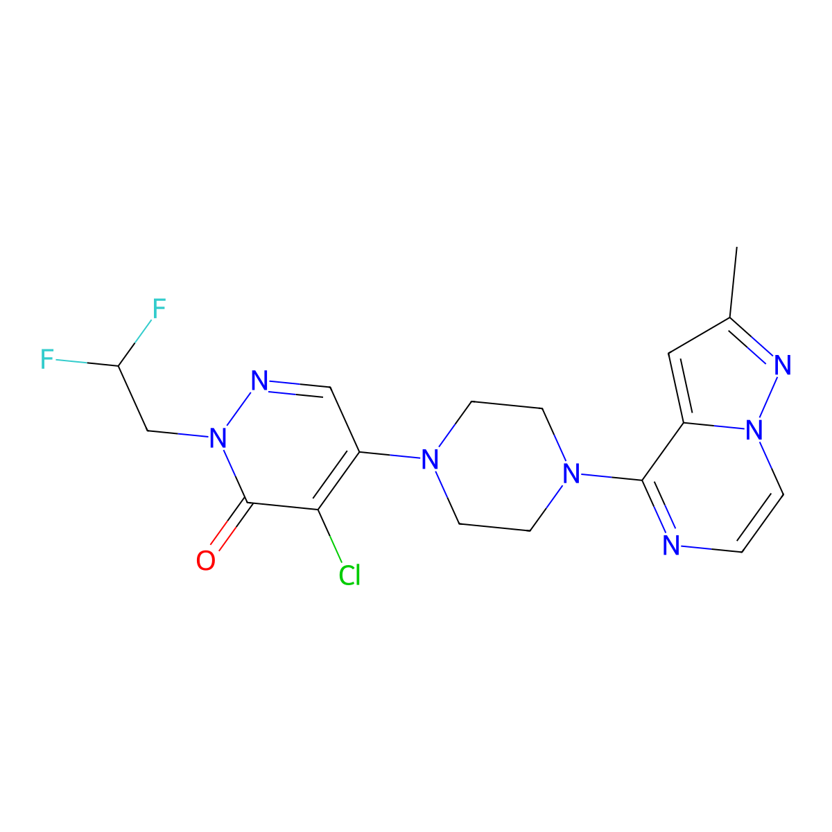 4-Chloro-2-(2,2-difluoroethyl)-5-(4-{2-methylpyrazolo[1,5-a]pyrazin-4-yl}piperazin-1-yl)-2,3-dihydropyridazin-3-one molecular structure, CAS 3030811-11-8