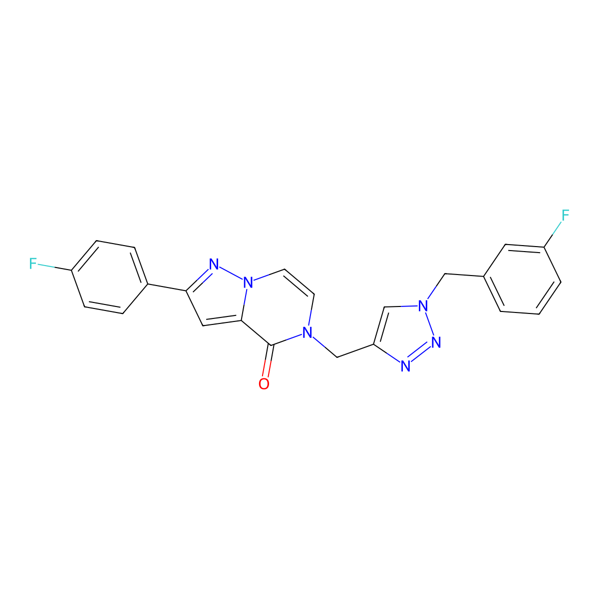 2-(4-fluorophenyl)-5-({1-[(3-fluorophenyl)methyl]-1H-1,2,3-triazol-4-yl}methyl)-4H,5H-pyrazolo[1,5-a]pyrazin-4-one molecular structure, CAS 3030811-13-0