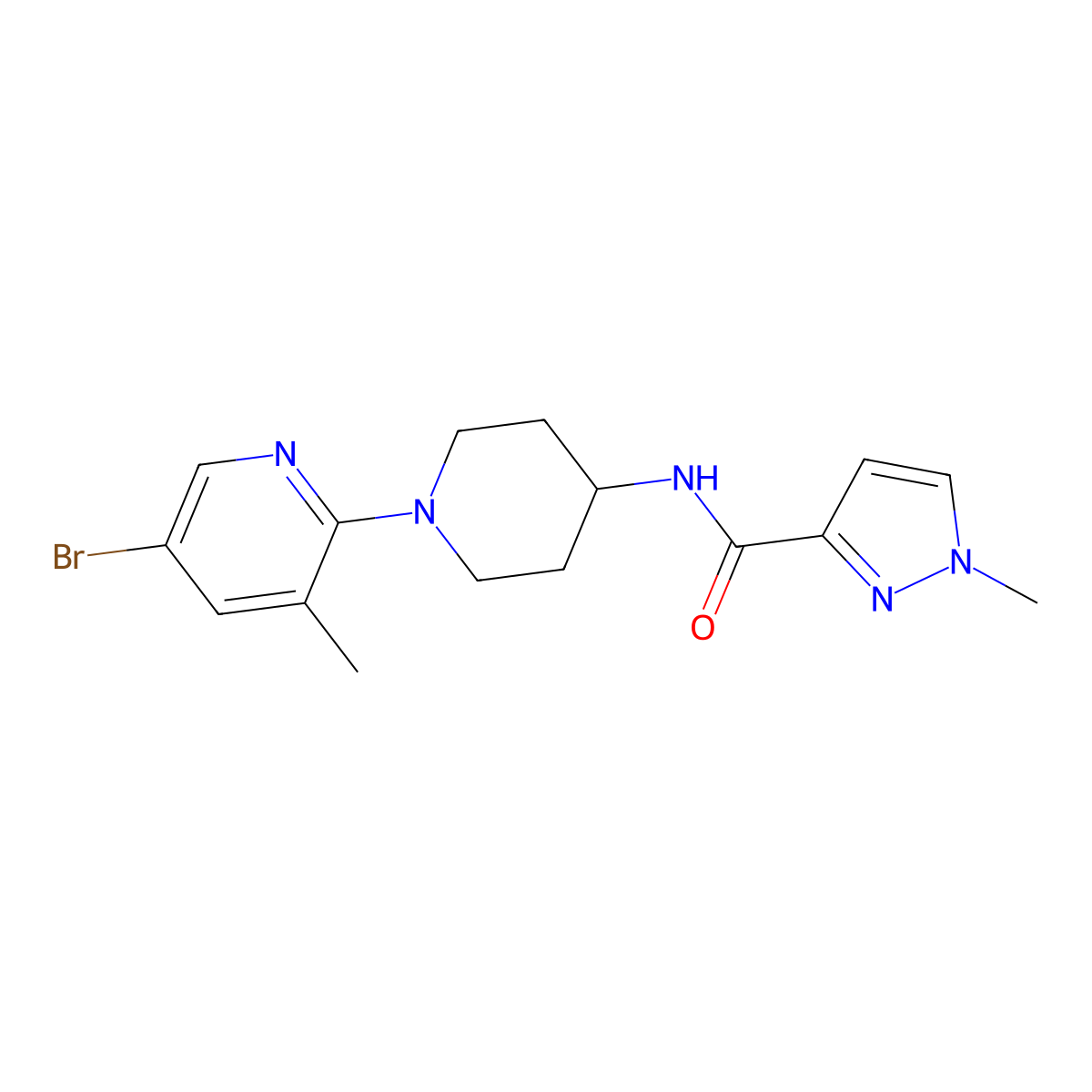 N-[1-(5-bromo-3-methylpyridin-2-yl)piperidin-4-yl]-1-methyl-1H-pyrazole-3-carboxamide molecular structure, CAS 3030811-15-2