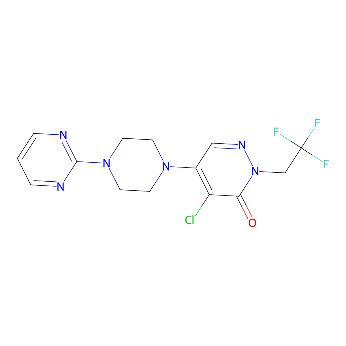 4-Chloro-5-(4-pyrimidin-2-ylpiperazin-1-yl)-2-(2,2,2-trifluoroethyl)pyridazin-3-one molecular structure, CAS 3030811-22-1