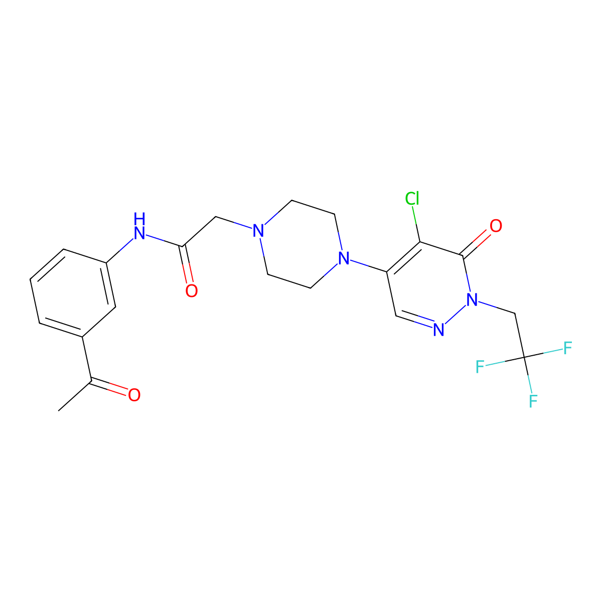 N-(3-acetylphenyl)-2-{4-[5-chloro-6-oxo-1-(2,2,2-trifluoroethyl)-1,6-dihydropyridazin-4-yl]piperazin-1-yl}acetamide molecular structure, CAS 3030811-34-5