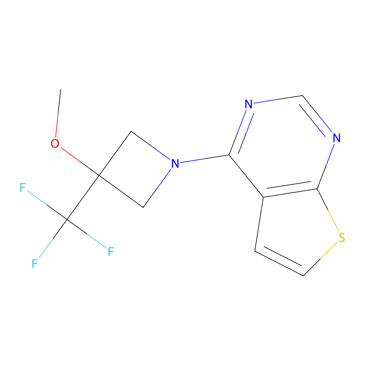 3-Methoxy-1-{thieno[2,3-d]pyrimidin-4-yl}-3-(trifluoromethyl)azetidine molecular structure, CAS 3030811-38-9