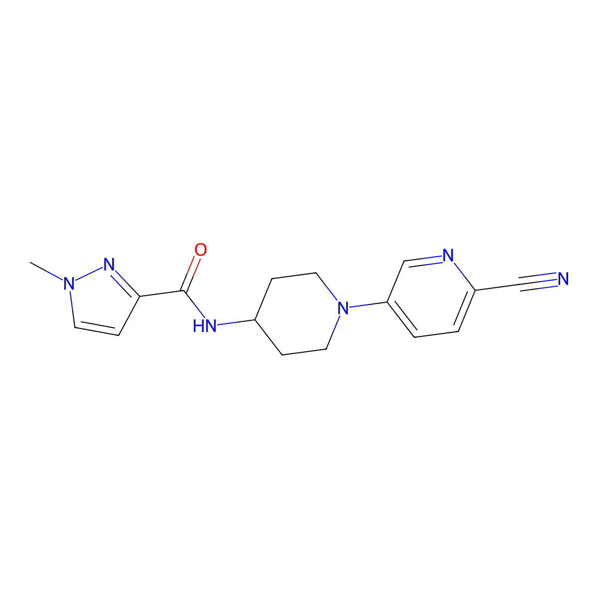 N-[1-(6-cyanopyridin-3-yl)piperidin-4-yl]-1-methyl-1H-pyrazole-3-carboxamide molecular structure, CAS 3030811-39-0