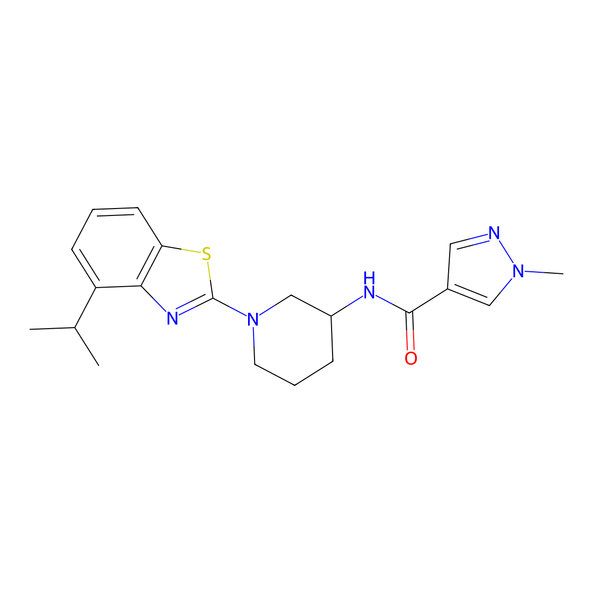 1-methyl-N-{1-[4-(propan-2-yl)-1,3-benzothiazol-2-yl]piperidin-3-yl}-1H-pyrazole-4-carboxamide molecular structure, CAS 3030811-42-5