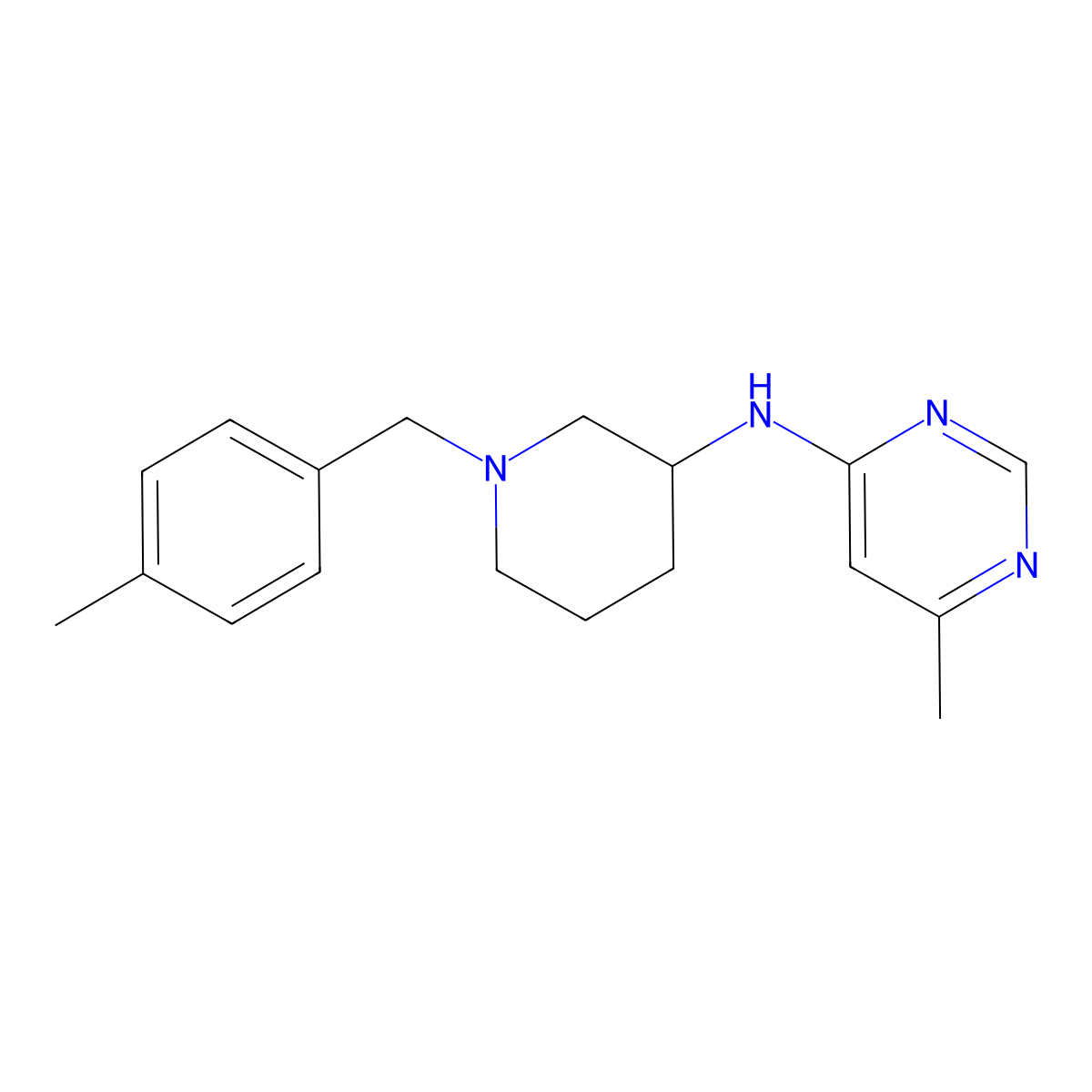 6-methyl-N-{1-[(4-methylphenyl)methyl]piperidin-3-yl}pyrimidin-4-amine molecular structure, CAS 3030811-55-0