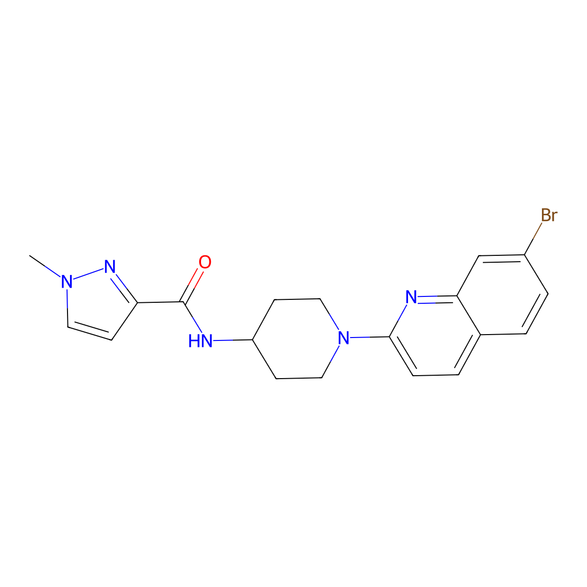 N-[1-(7-bromoquinolin-2-yl)piperidin-4-yl]-1-methyl-1H-pyrazole-3-carboxamide molecular structure, CAS 3030811-56-1