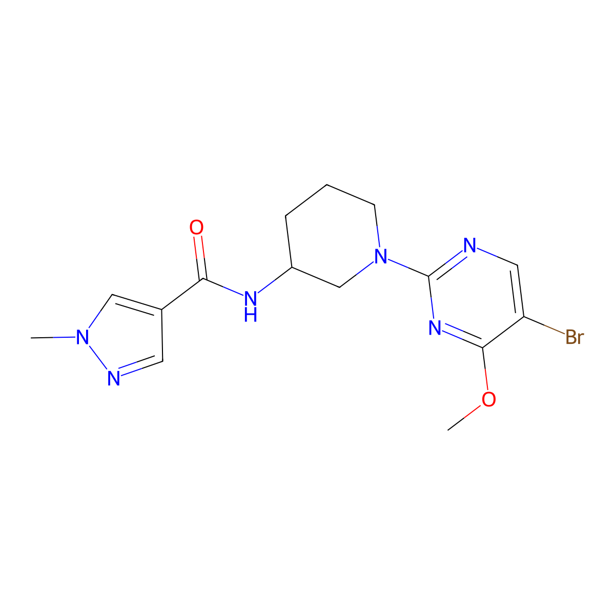 N-[1-(5-bromo-4-methoxypyrimidin-2-yl)piperidin-3-yl]-1-methyl-1H-pyrazole-4-carboxamide molecular structure, CAS 3030811-59-4