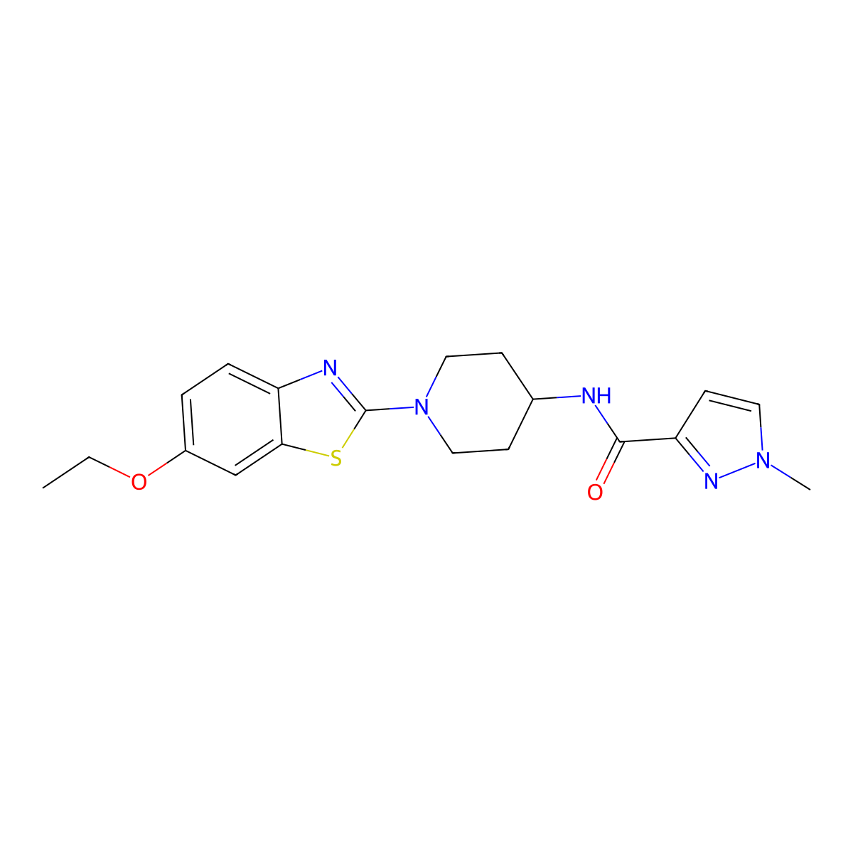 N-[1-(6-ethoxy-1,3-benzothiazol-2-yl)piperidin-4-yl]-1-methyl-1H-pyrazole-3-carboxamide molecular structure, CAS 3030811-63-0
