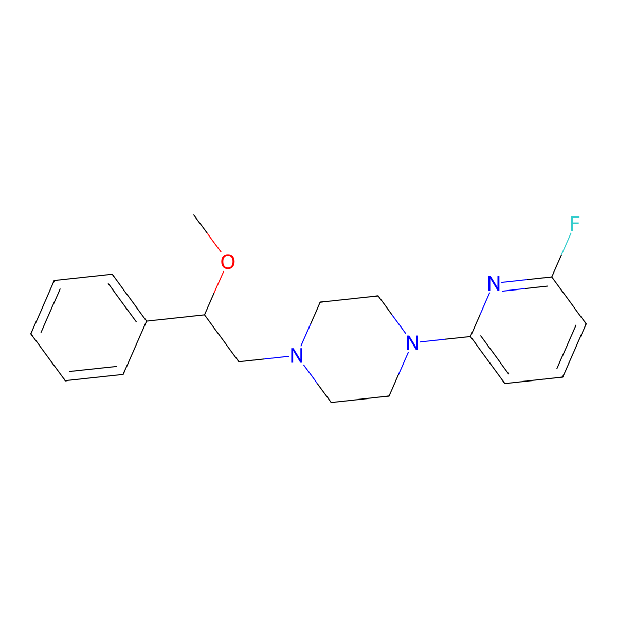 1-(6-Fluoropyridin-2-yl)-4-(2-methoxy-2-phenylethyl)piperazine molecular structure, CAS 3030811-65-2
