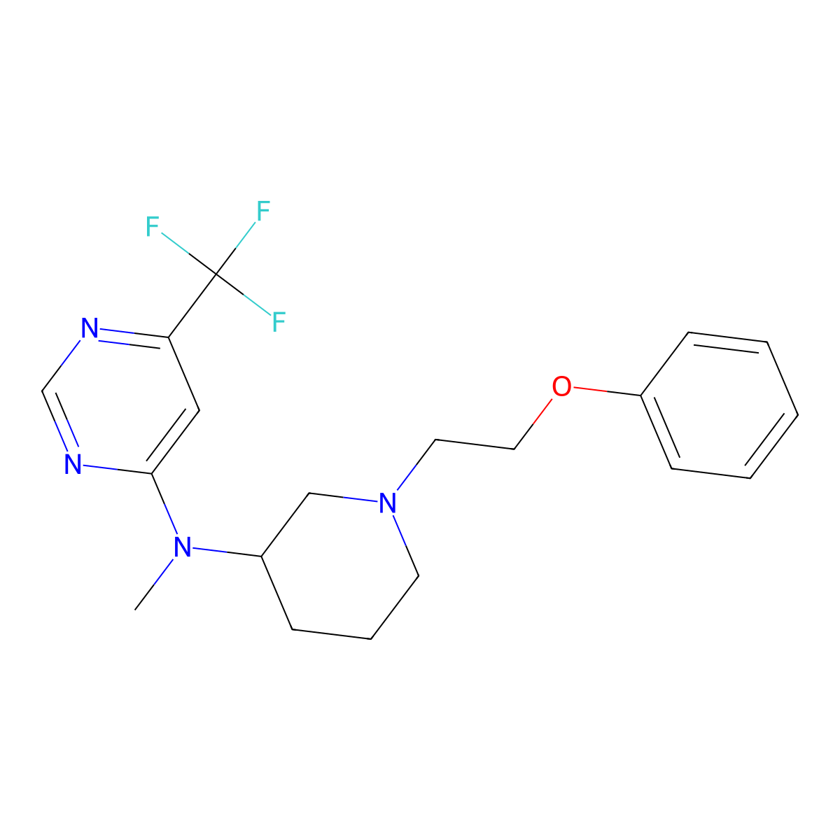 N-methyl-N-[1-(2-phenoxyethyl)piperidin-3-yl]-6-(trifluoromethyl)pyrimidin-4-amine molecular structure, CAS 3030811-66-3