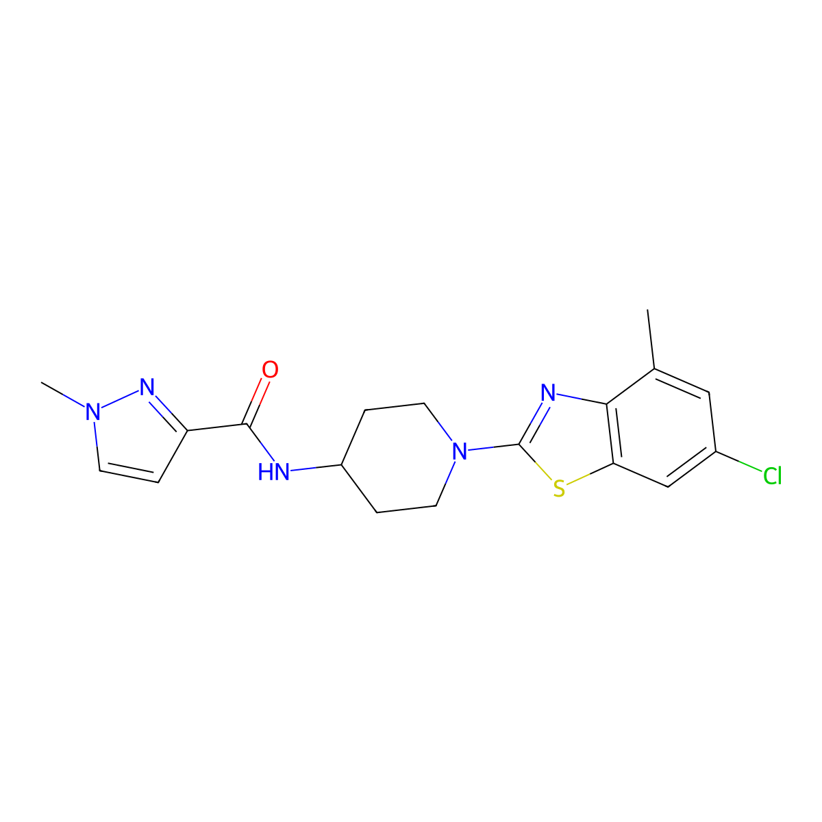 N-[1-(6-chloro-4-methyl-1,3-benzothiazol-2-yl)piperidin-4-yl]-1-methyl-1H-pyrazole-3-carboxamide molecular structure, CAS 3030811-67-4