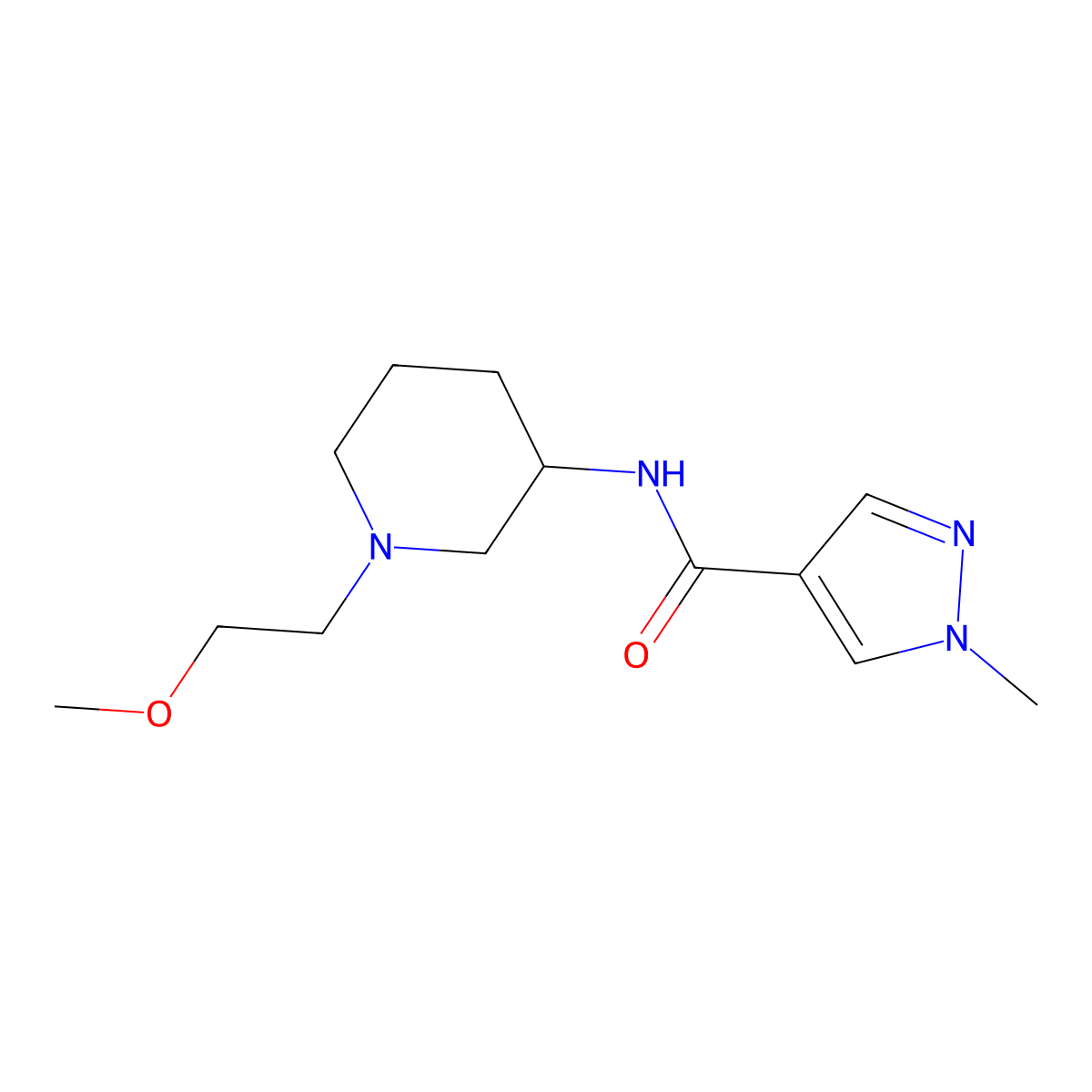 N-[1-(2-methoxyethyl)piperidin-3-yl]-1-methyl-1H-pyrazole-4-carboxamide molecular structure, CAS 3030811-69-6