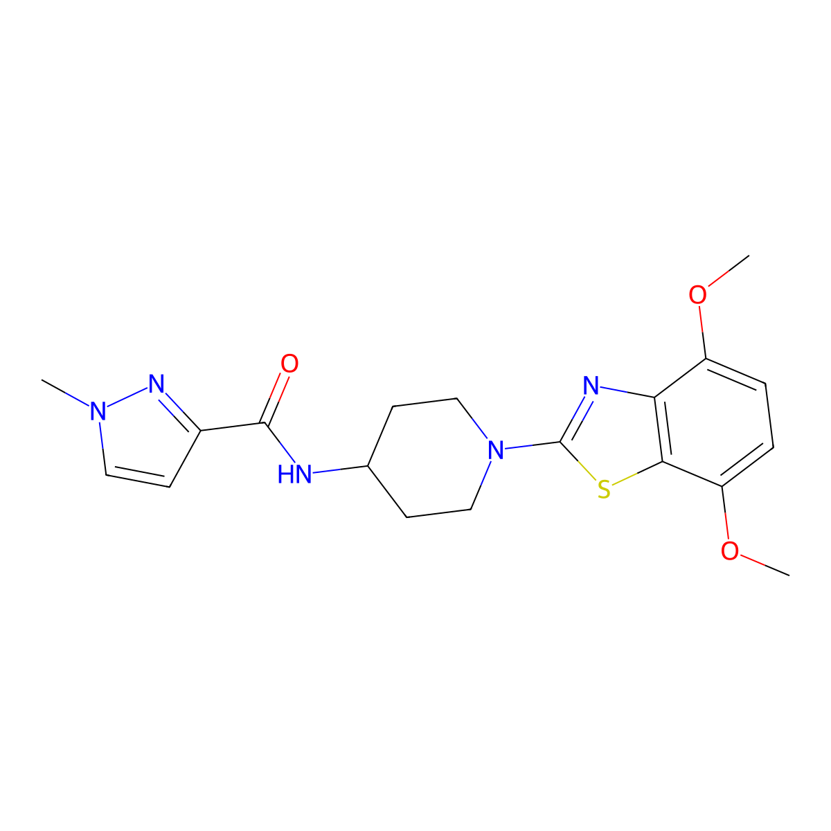 N-[1-(4,7-dimethoxy-1,3-benzothiazol-2-yl)piperidin-4-yl]-1-methyl-1H-pyrazole-3-carboxamide molecular structure, CAS 3030811-72-1