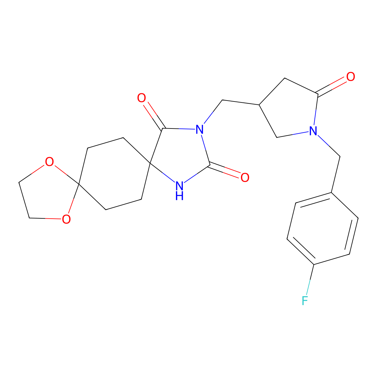 2-[[1-[(4-Fluorophenyl)methyl]-5-oxopyrrolidin-3-yl]methyl]-9,12-dioxa-2,4-diazadispiro[4.2.48.25]tetradecane-1,3-dione molecular structure, CAS 3030811-80-1