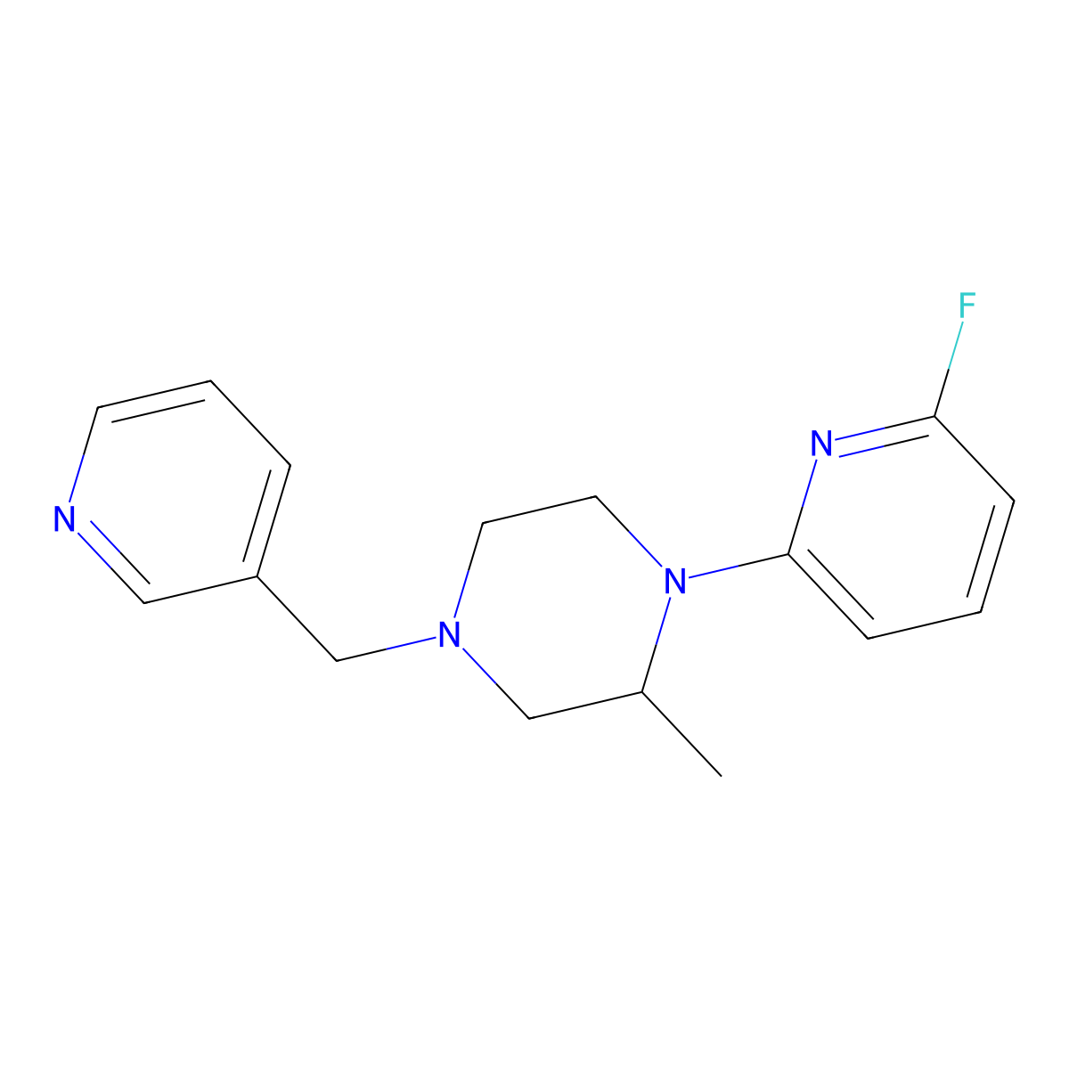 1-(6-Fluoropyridin-2-yl)-2-methyl-4-[(pyridin-3-yl)methyl]piperazine molecular structure, CAS 3030811-81-2