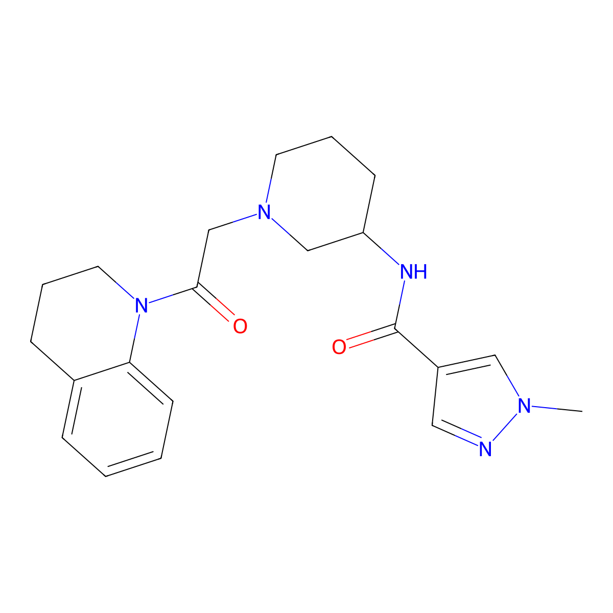 1-methyl-N-{1-[2-oxo-2-(1,2,3,4-tetrahydroquinolin-1-yl)ethyl]piperidin-3-yl}-1H-pyrazole-4-carboxamide molecular structure, CAS 3030811-85-6