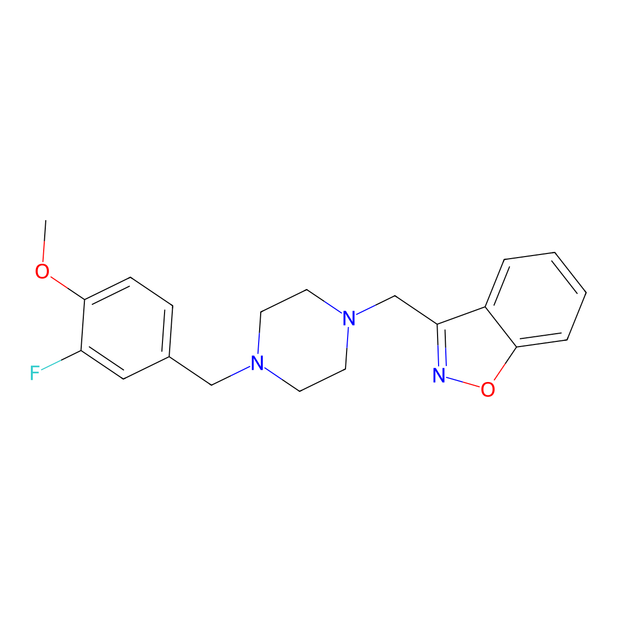 3-[[4-[(3-Fluoro-4-methoxyphenyl)methyl]piperazin-1-yl]methyl]-1,2-benzoxazole molecular structure, CAS 3030811-87-8