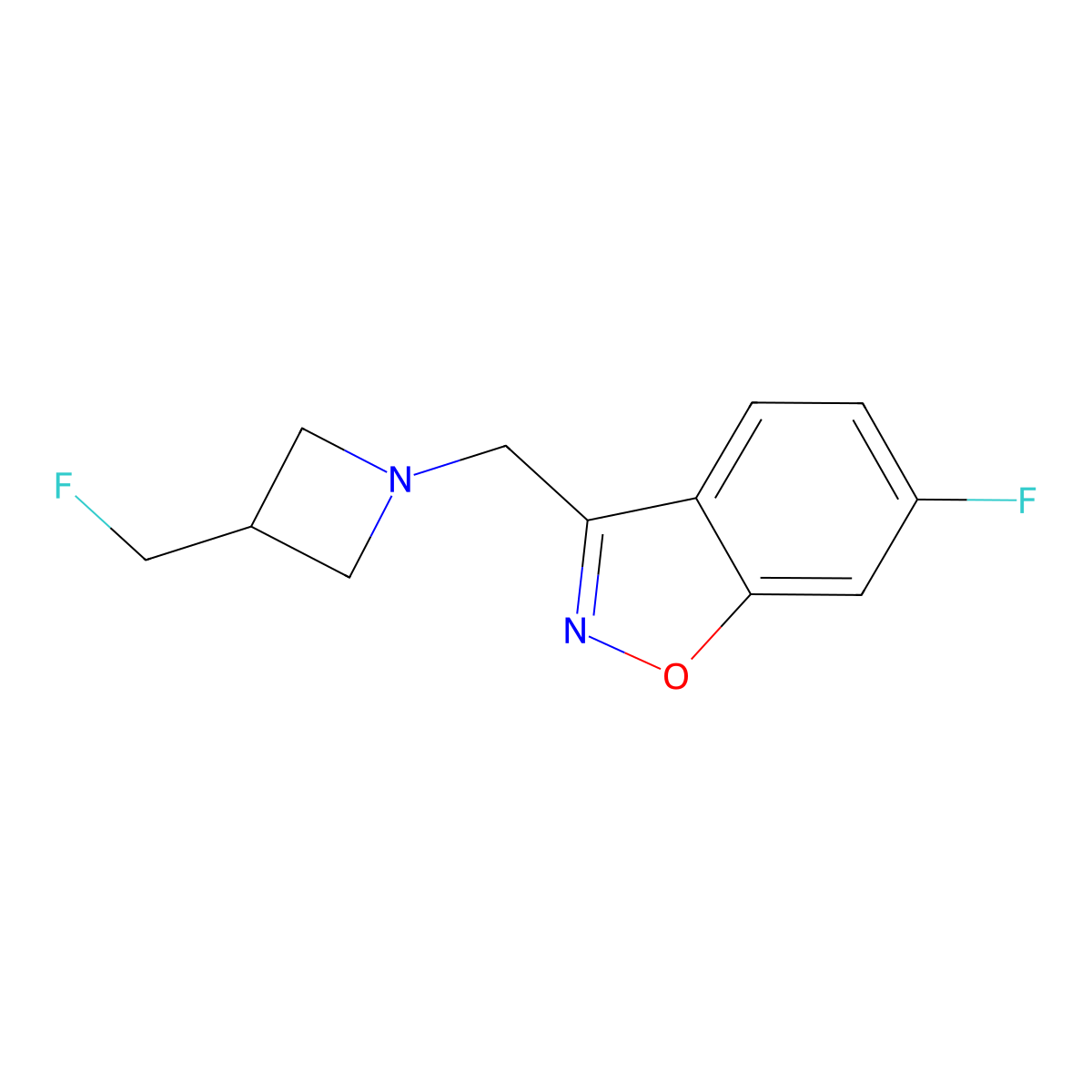 6-Fluoro-3-{[3-(fluoromethyl)azetidin-1-yl]methyl}-1,2-benzoxazole molecular structure, CAS 3030811-89-0